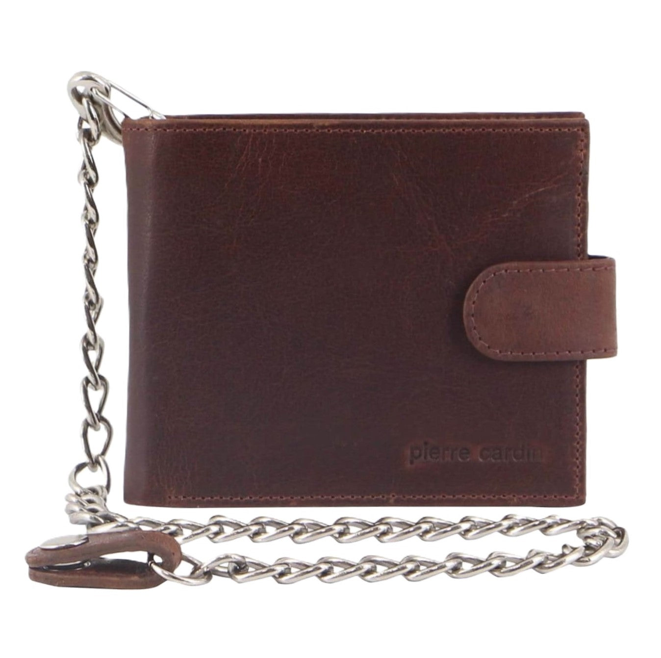 Pierre Cardin Men’s Leather Tri-fold Chain Wallet in Chestnut