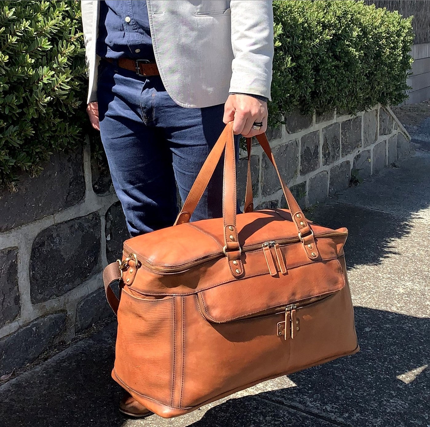 Pierre Cardin PC3342 Leather Overnight Bag/Cognac