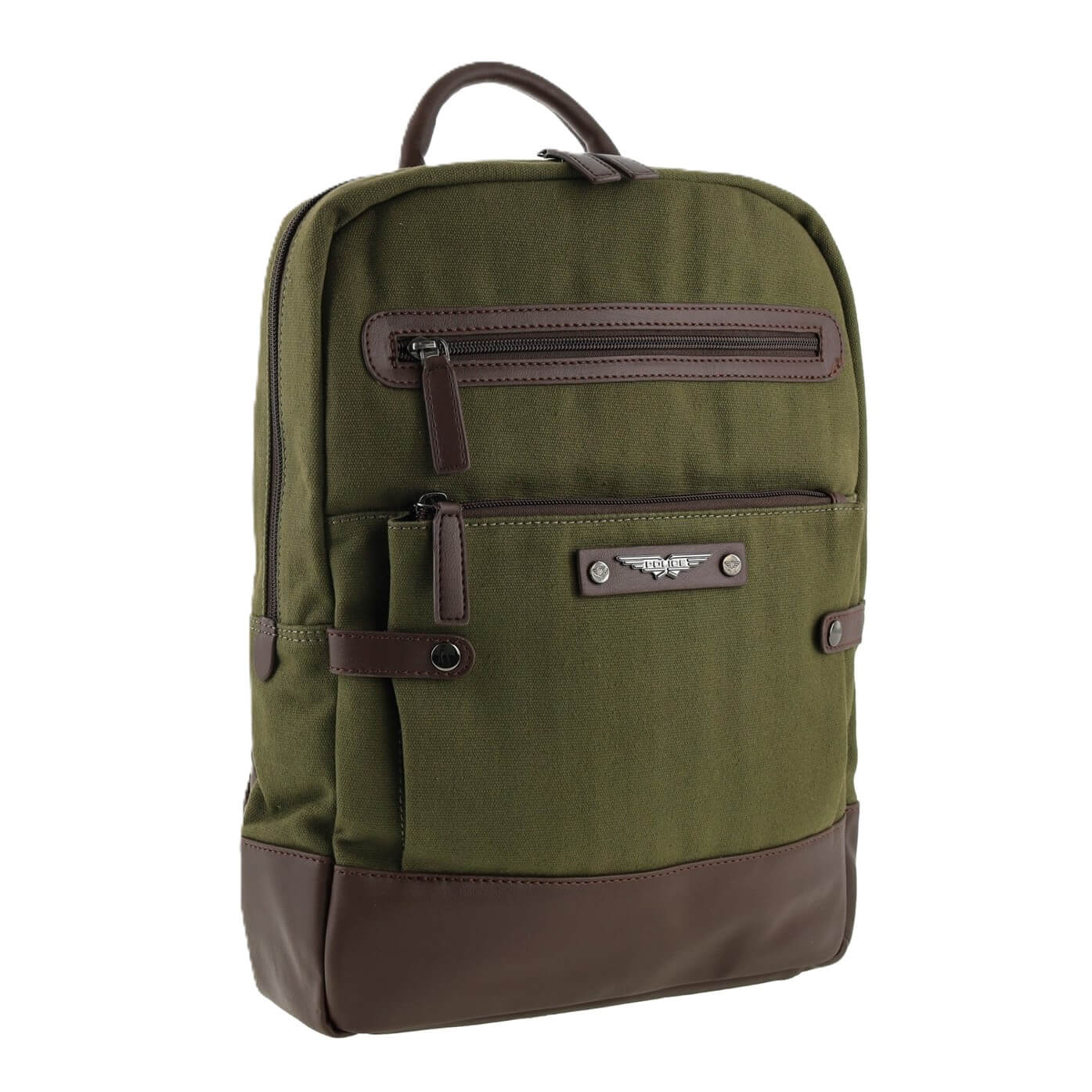 Police Men's Rustic Canvas Backpack in Dark Olive