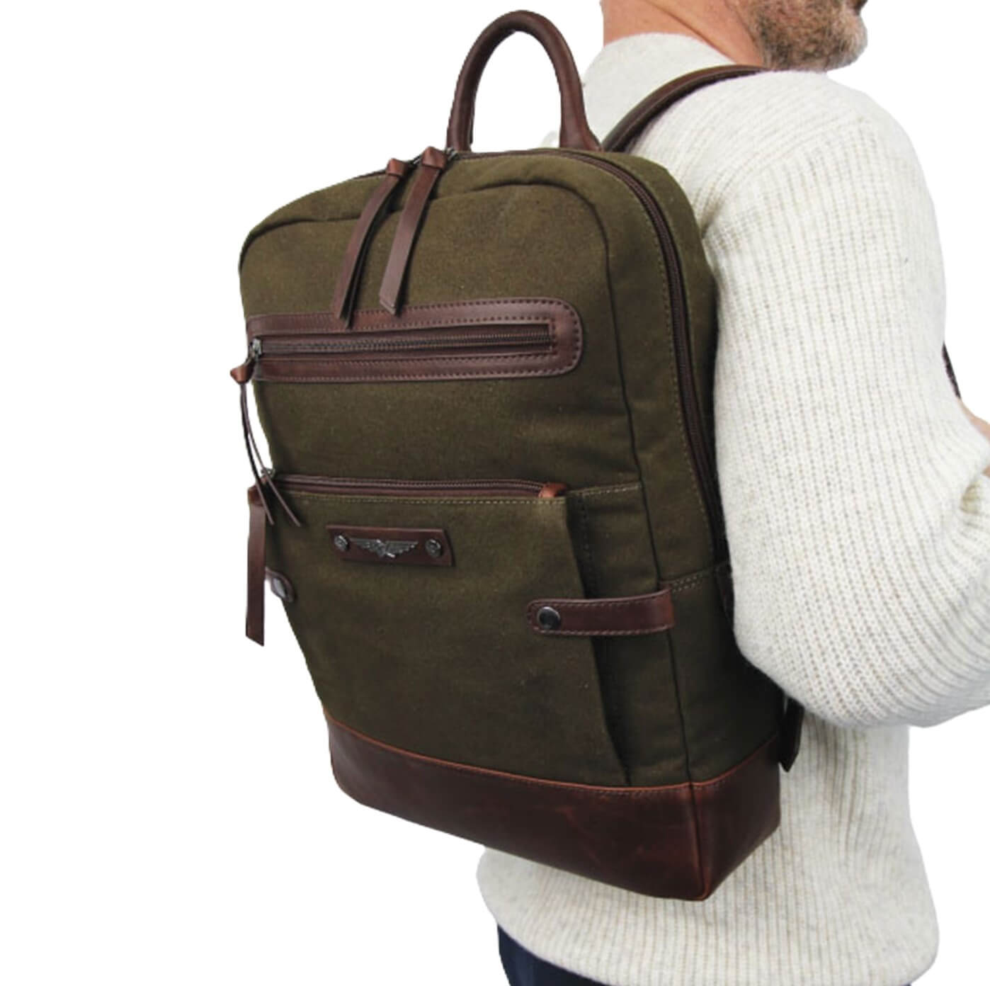 Police Men's Rustic Canvas Backpack in Dark Olive