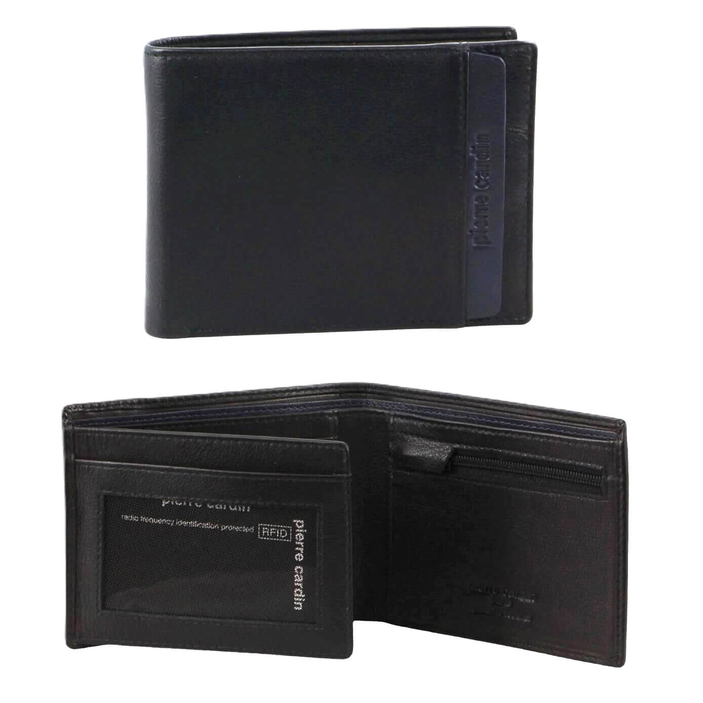Pierre Cardin PC3828 Italian Leather Two Tone Tri-Fold Wallet/Black-Navy