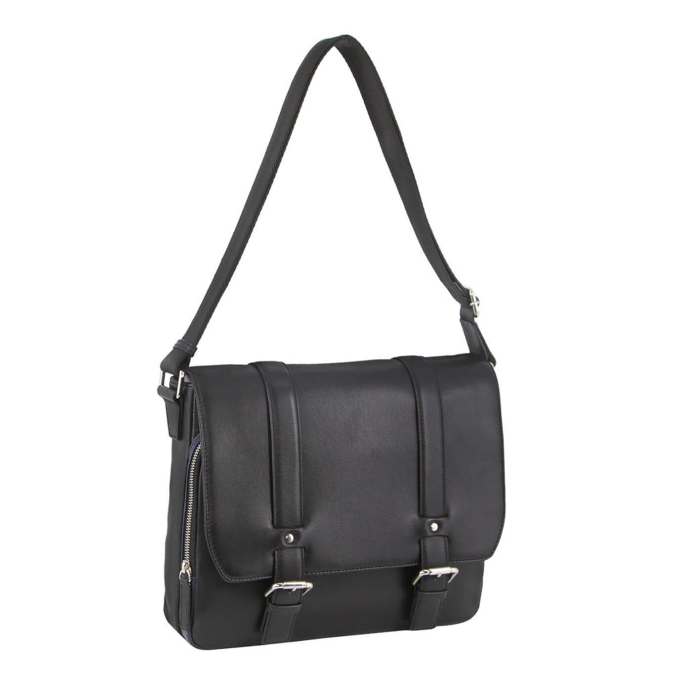 Pierre Cardin Italian Leather 13-inch Laptop Bag in Black/Navy