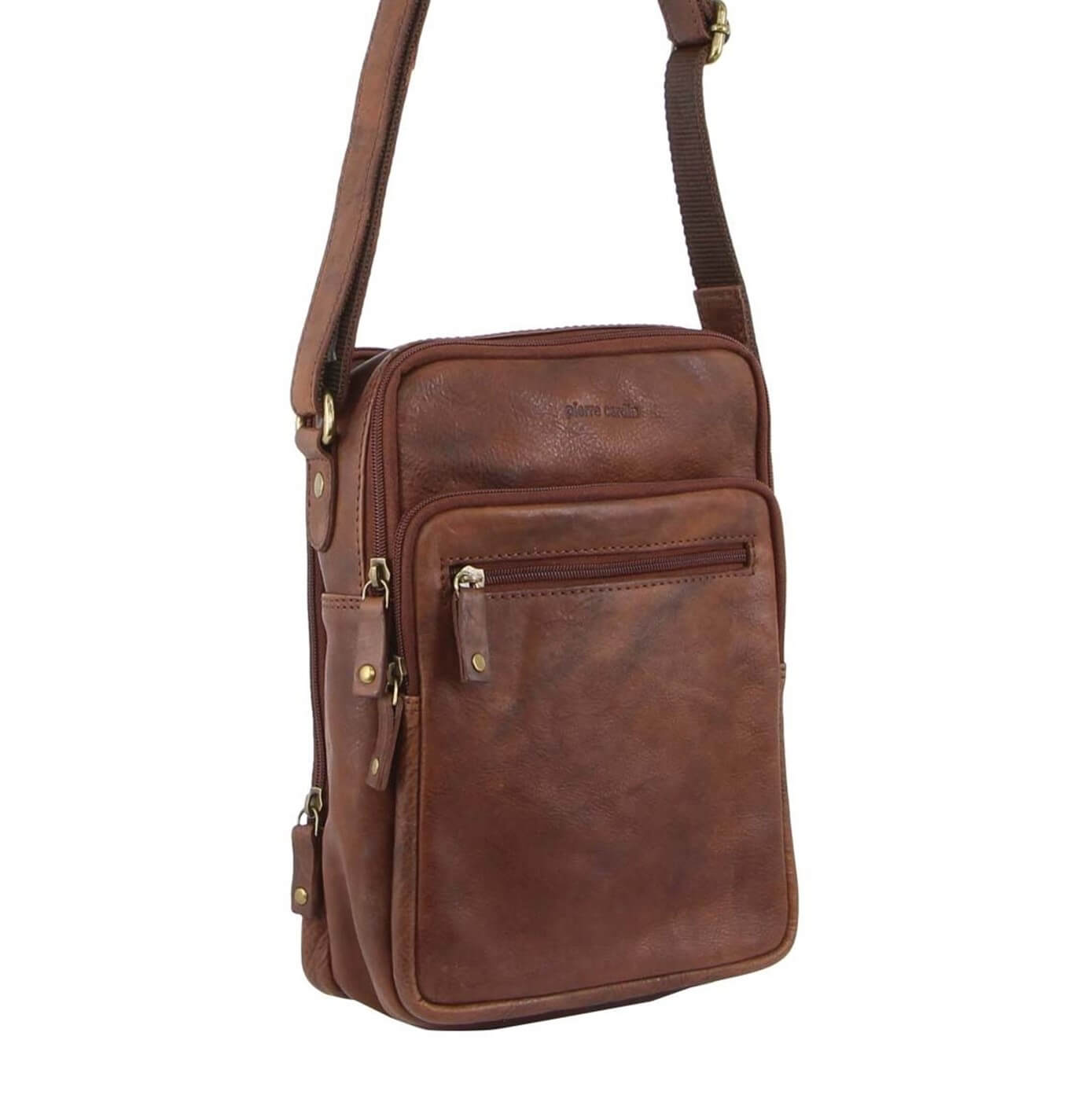 Pierre Cardin PC3130 Rustic Leather Cross-Body Bag/Chocolate