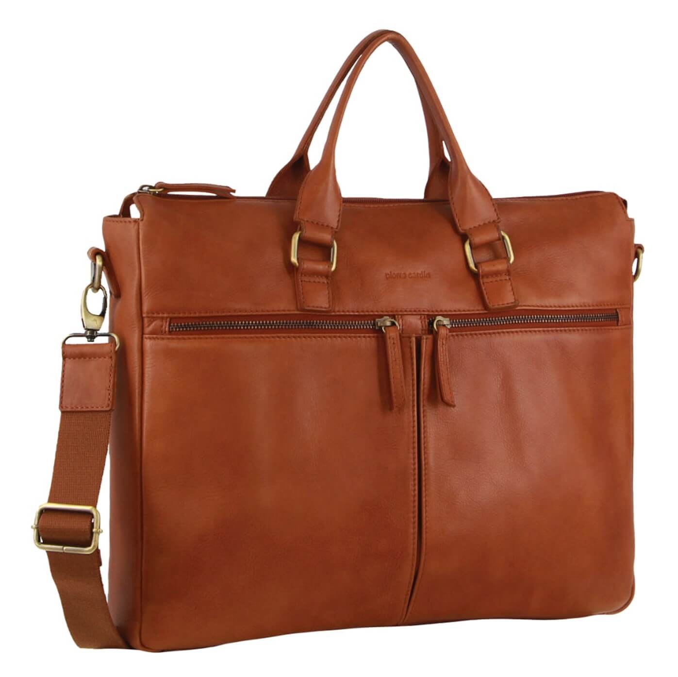 Pierre Cardin PC3709 Leather Business Briefcase-Messenger Bag/Cognac