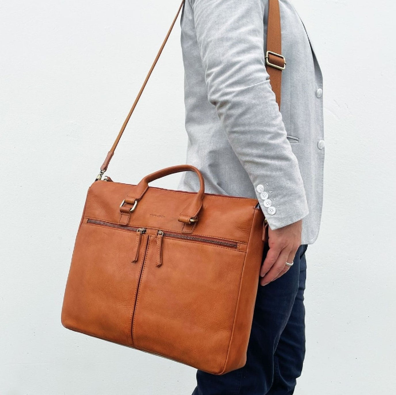 Pierre Cardin PC3709 Leather Business Briefcase-Messenger Bag/Cognac