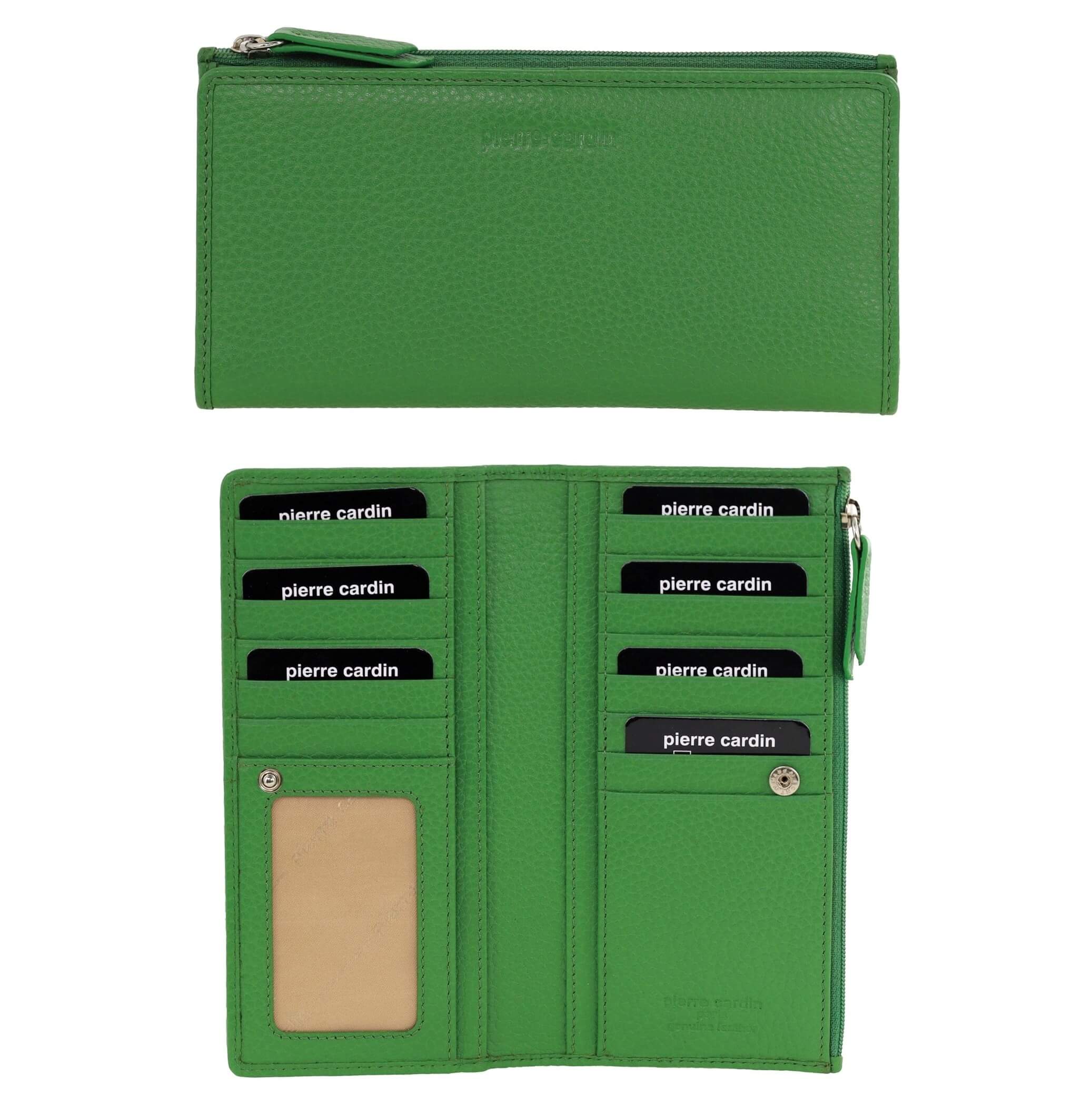 Pierre Cardin Italian Leather Ladies Bi-Fold Wallet in Green