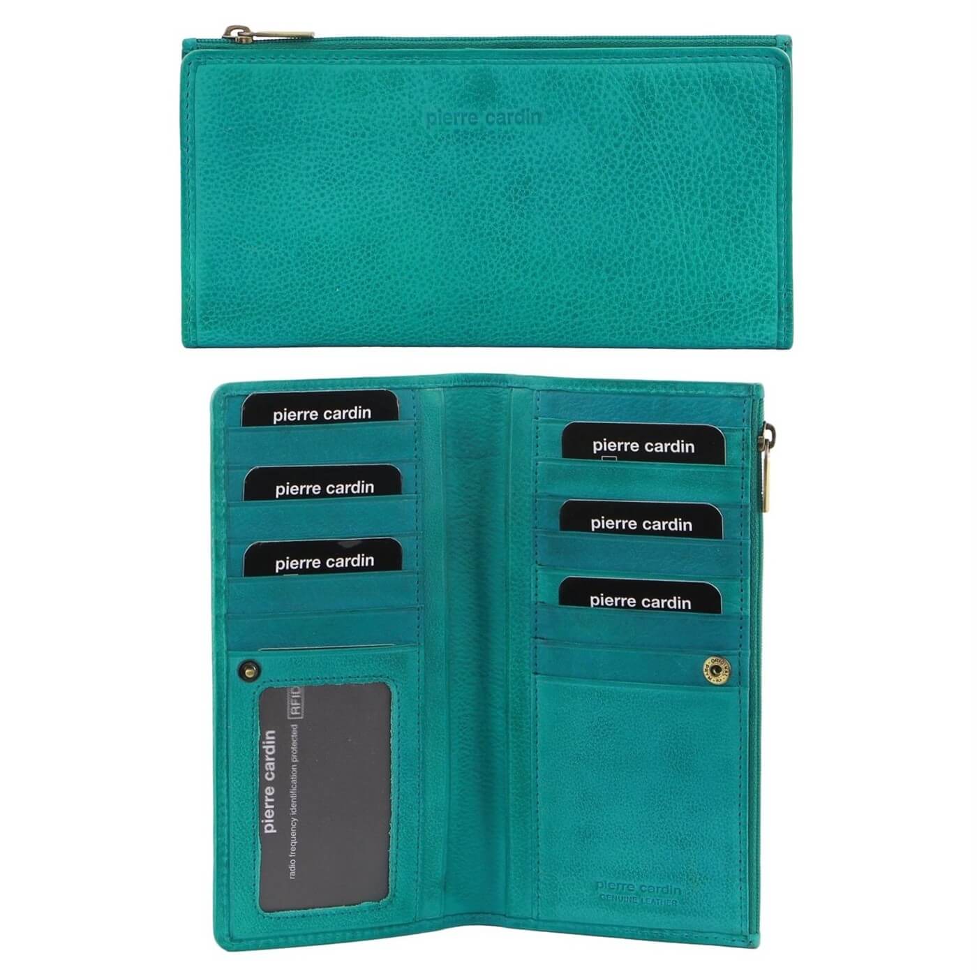 Pierre Cardin Ladies’ Genuine Leather Bi-Fold Wallet in Turquoise