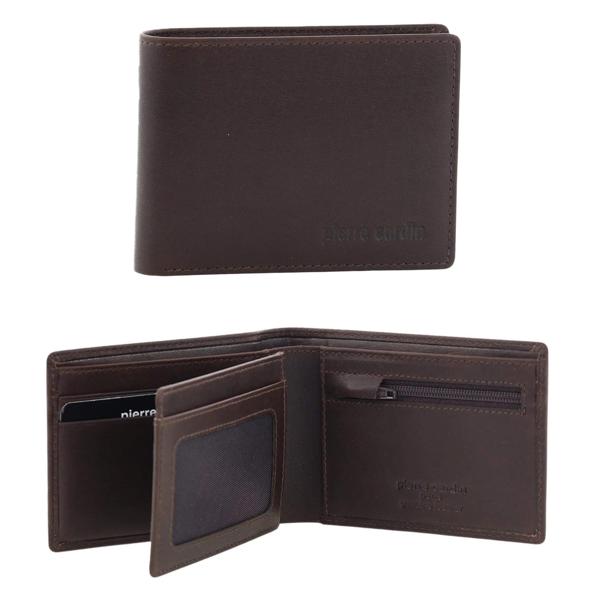 Pierre Cardin Mens Leather RFID Bi-fold Wallet in Brown