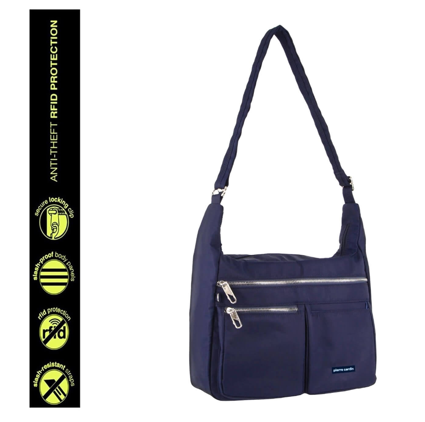 Pierre Cardin Ladies Nylon Anti-Theft RFID Crossbody Bag in Navy