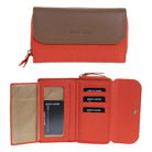 Pierre Cardin Ladies Tri-fold Tab Leather Wallet in Orange & Taupe