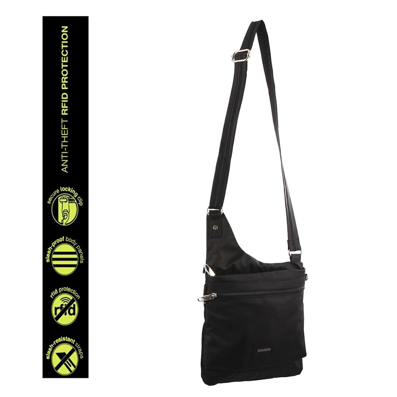 Pierre Cardin Ladies Anti-Theft-RFID Nylon Crossbody Bag in Black