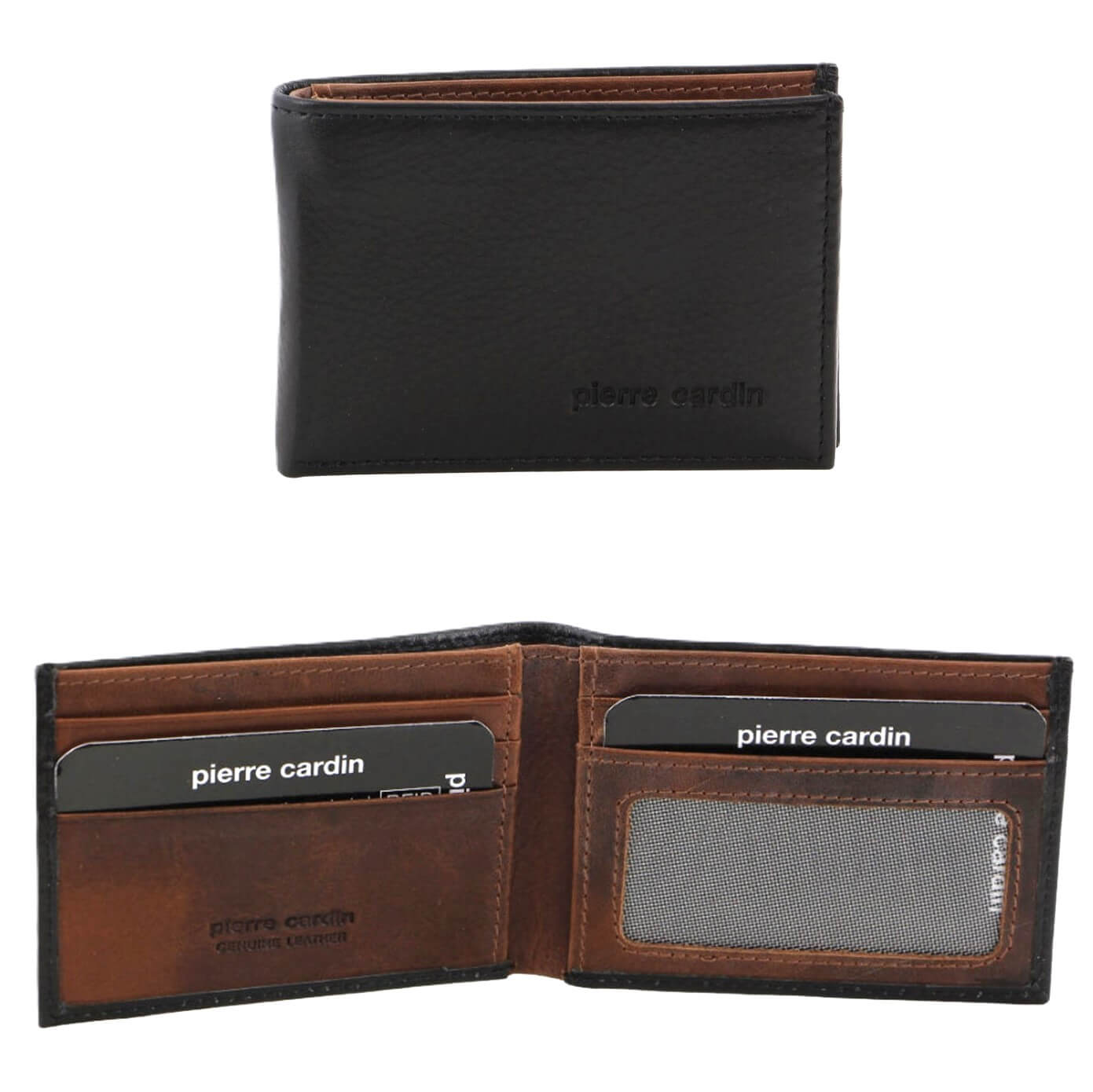 Pierre Cardin Men's Two-Tone Bi-fold Leather Wallet in Black/Cognac