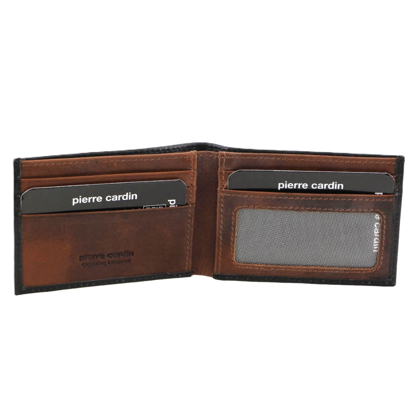 Pierre Cardin Men's Two-Tone Bi-fold Leather Wallet in Black/Cognac