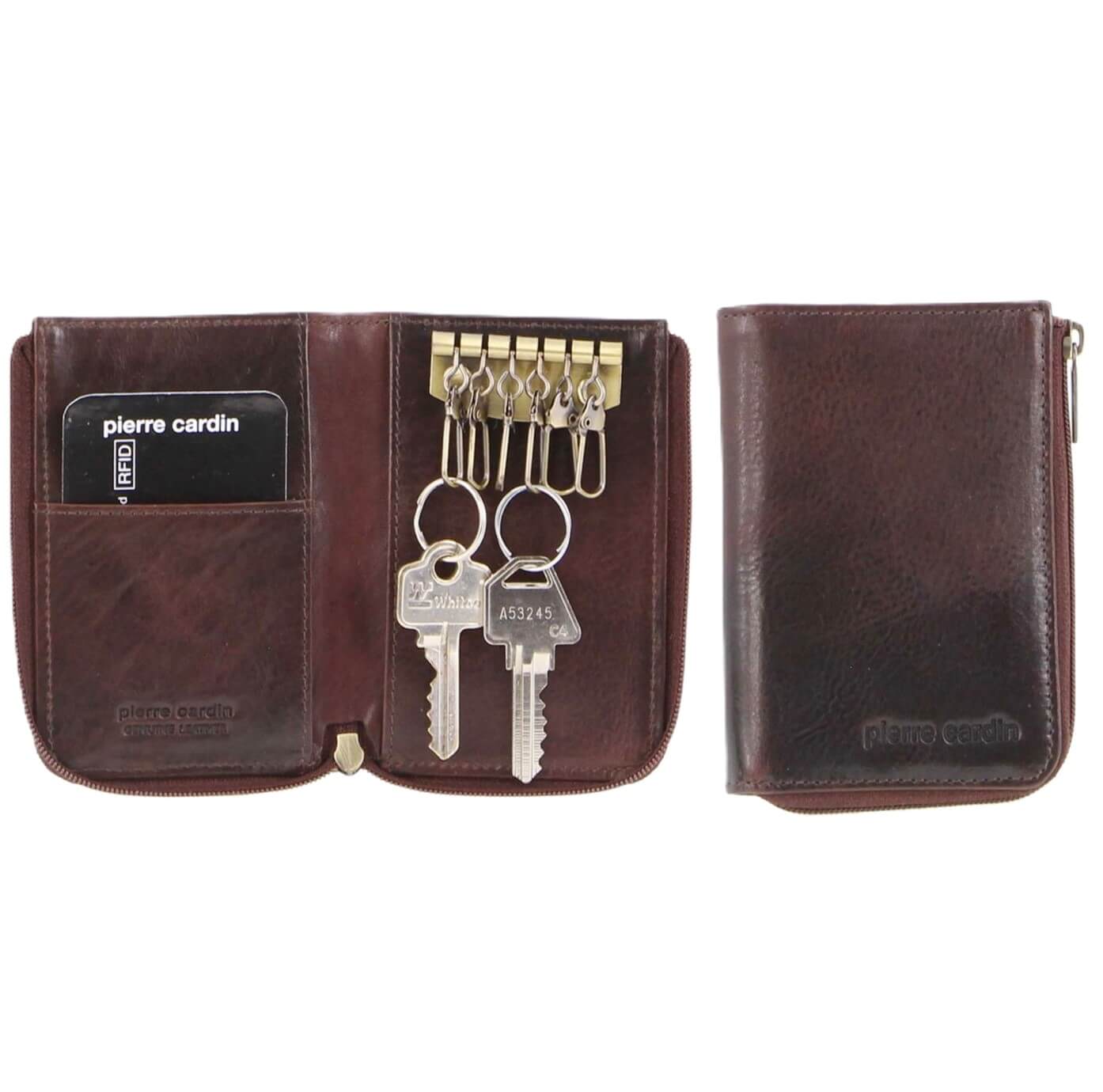 Pierre Cardin PC2756 Italian Leather Key + Card Holder/Chocolate