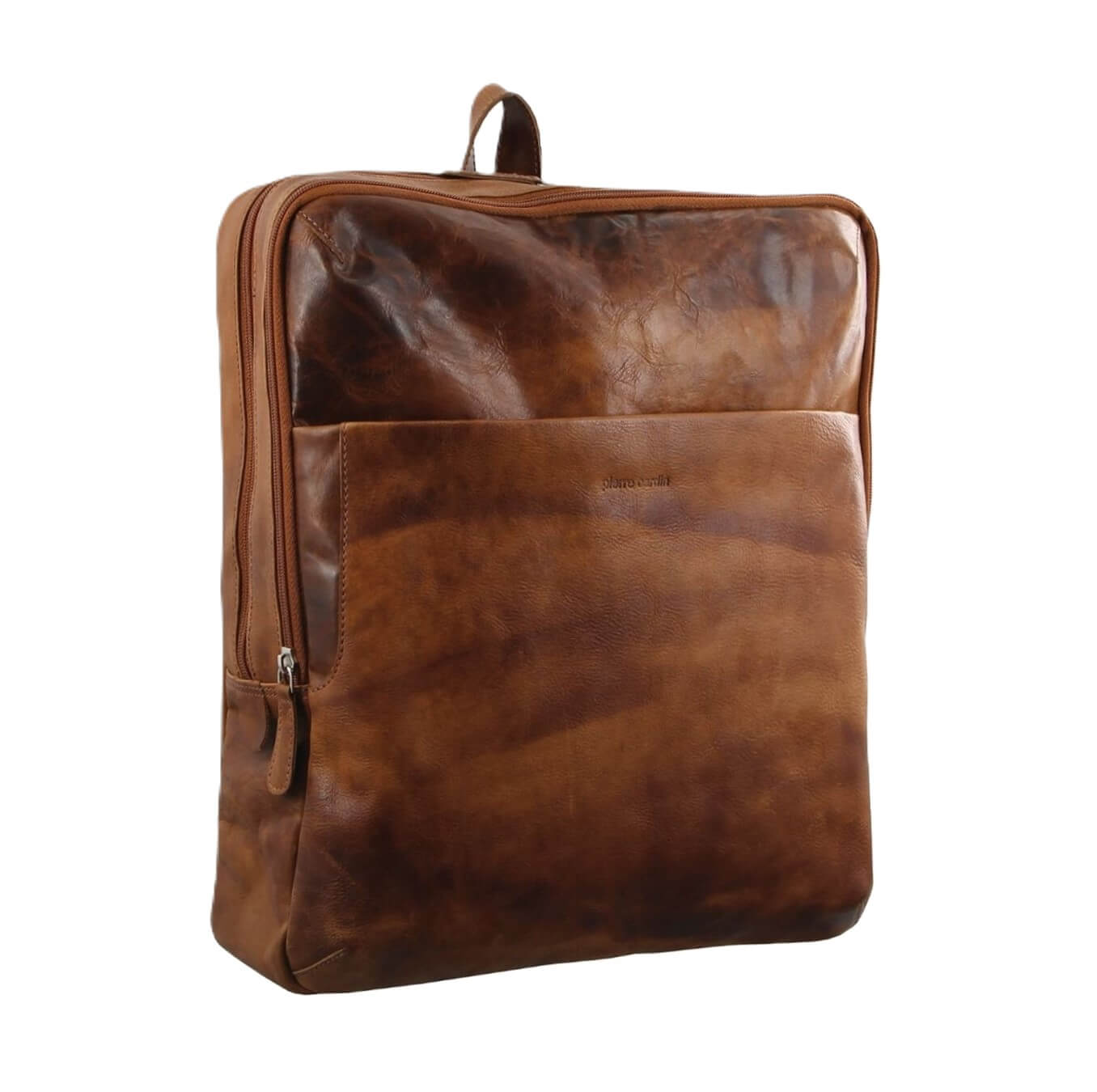 Pierre Cardin Men's Rustic Italian Leather Backpack in Cognac