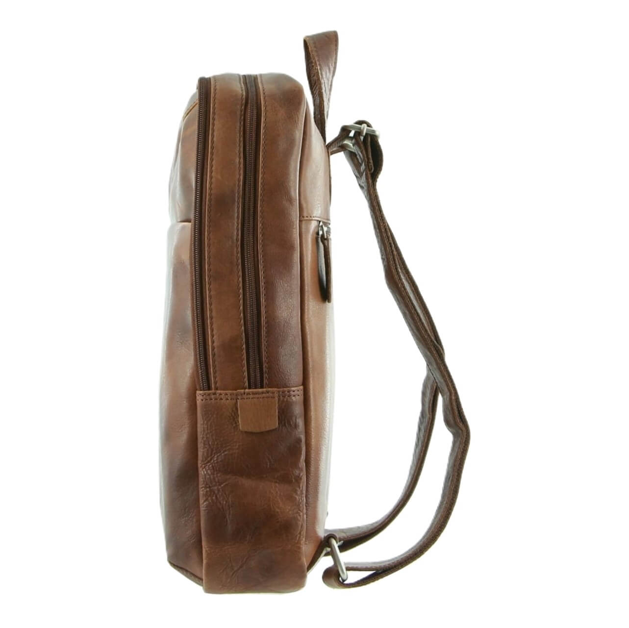 Pierre Cardin Men's Rustic Italian Leather Backpack in Cognac