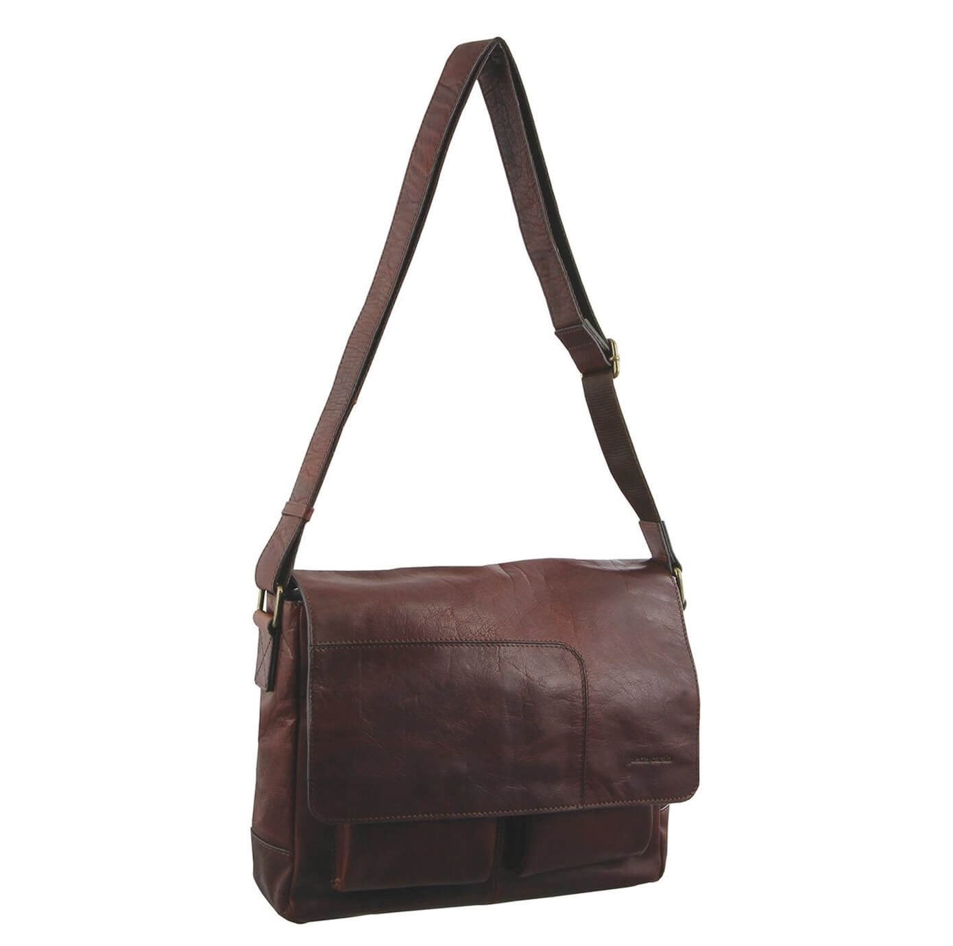 Pierre Cardin Men's Rustic Leather Messenger Bag in Chestnut