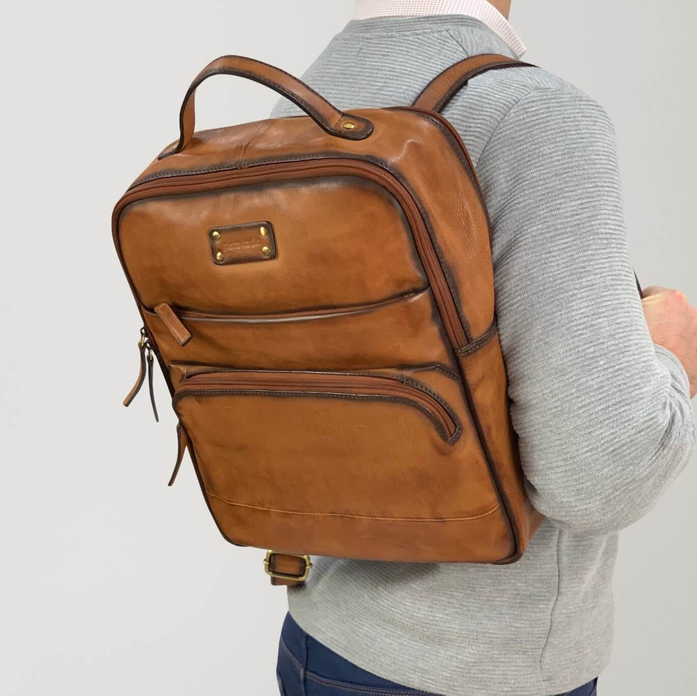 Pierre Cardin PC2808 Rustic Leather Business Backpack-PC Bag/Cognac