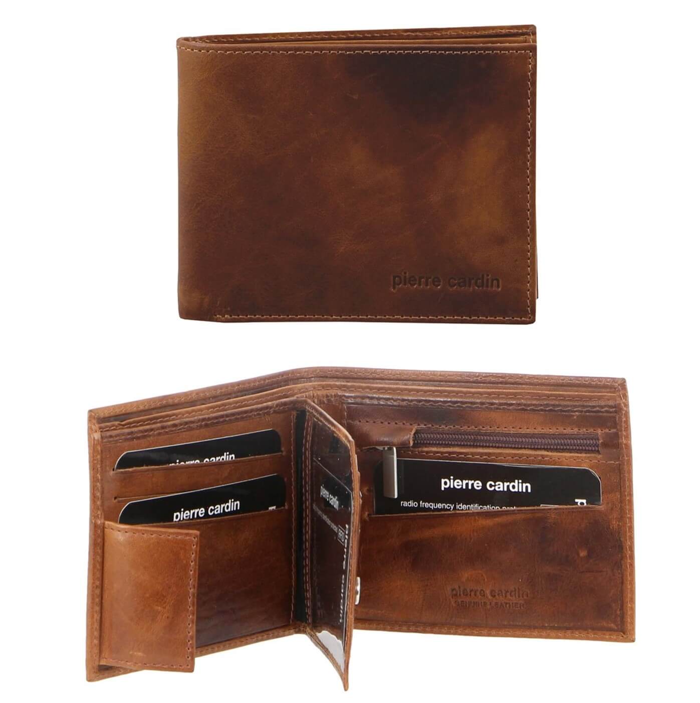 Pierre Cardin PC2812 Rustic Leather Bi-Fold Mens Wallet/Cognac
