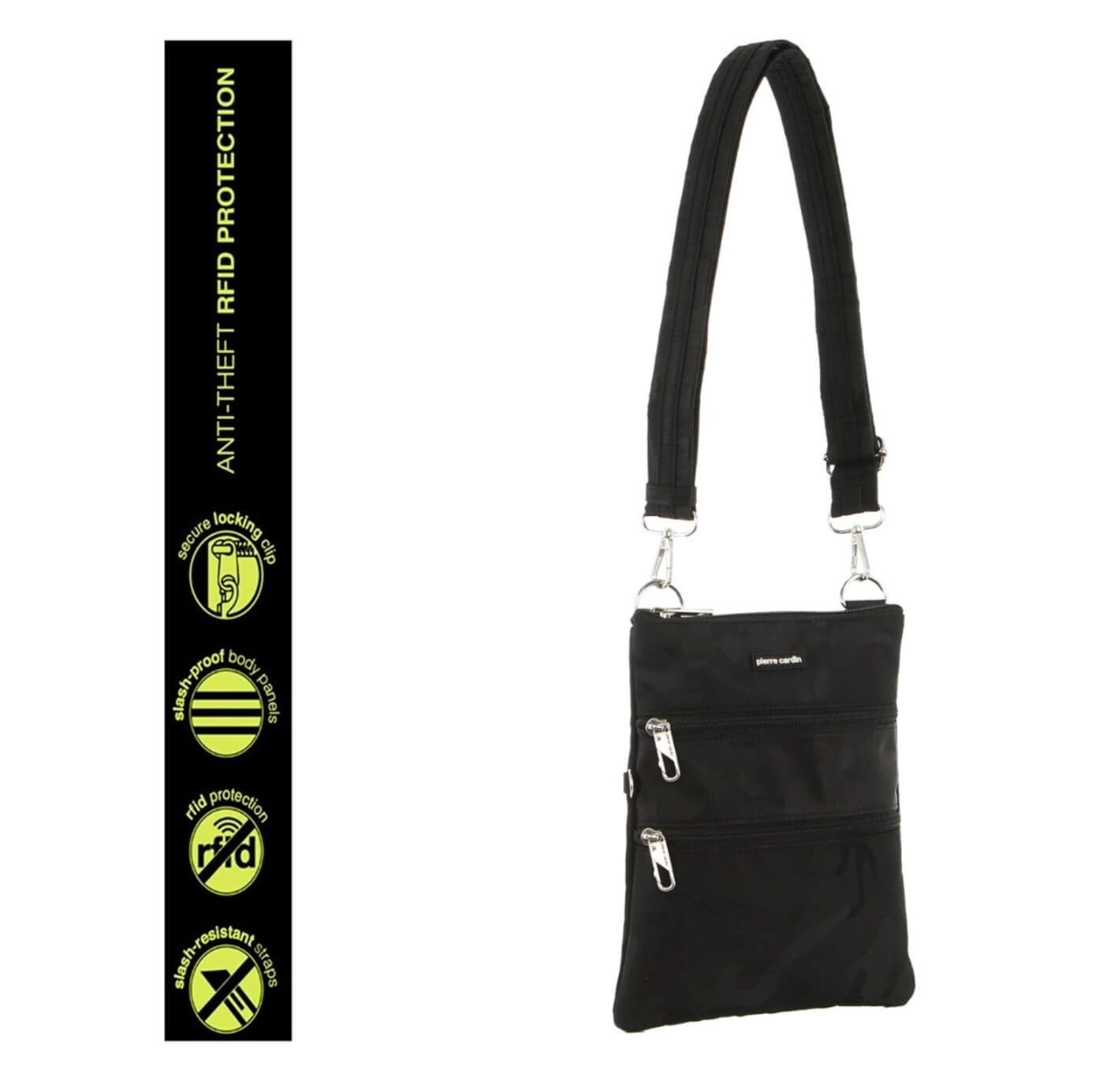 Pierre Cardin Nylon RFID Anti-Theft Crossbody Bag in Black-Camo