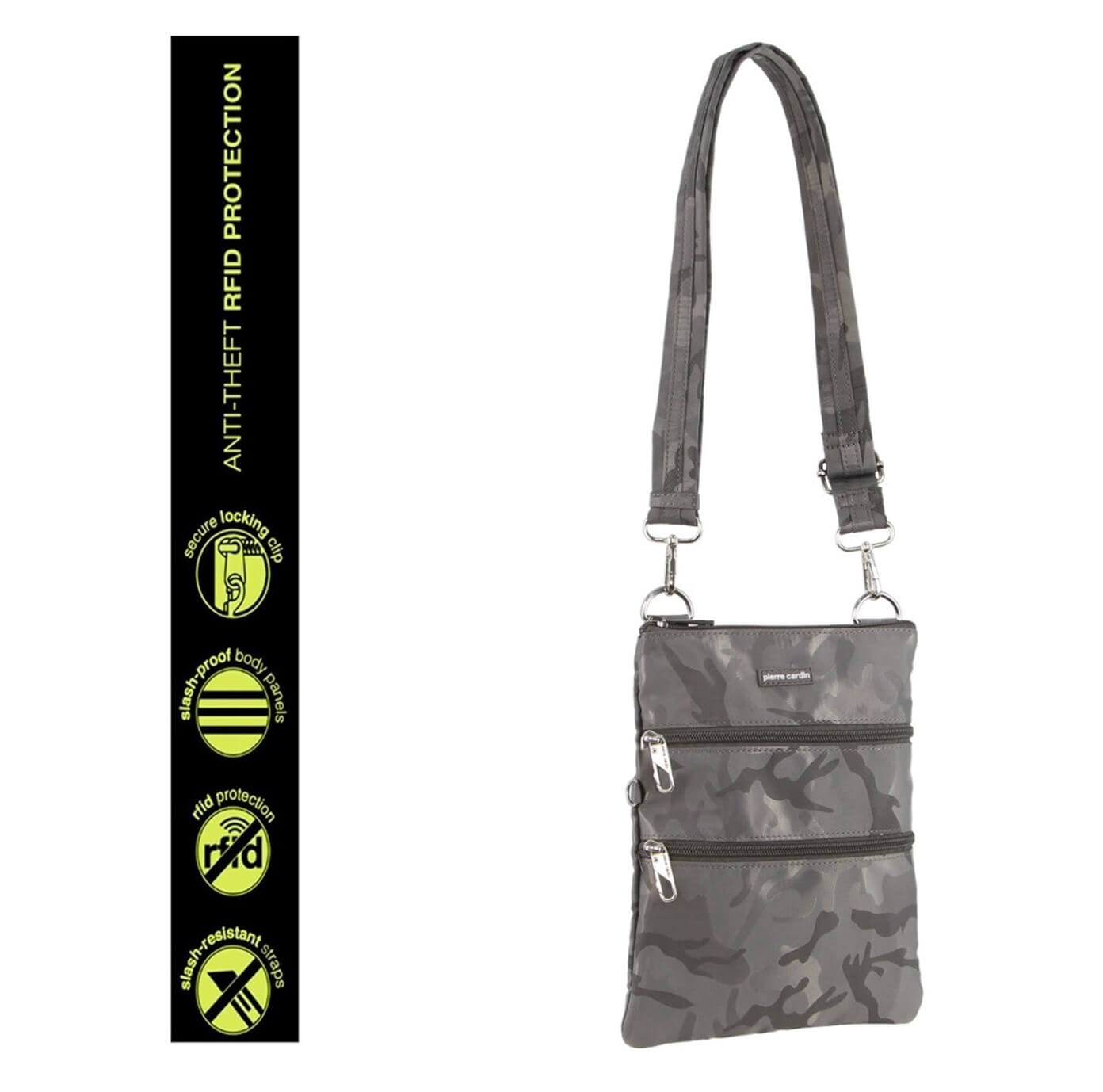 Pierre Cardin Nylon Anti-Theft RFID Crossbody Bag in Grey-Camo