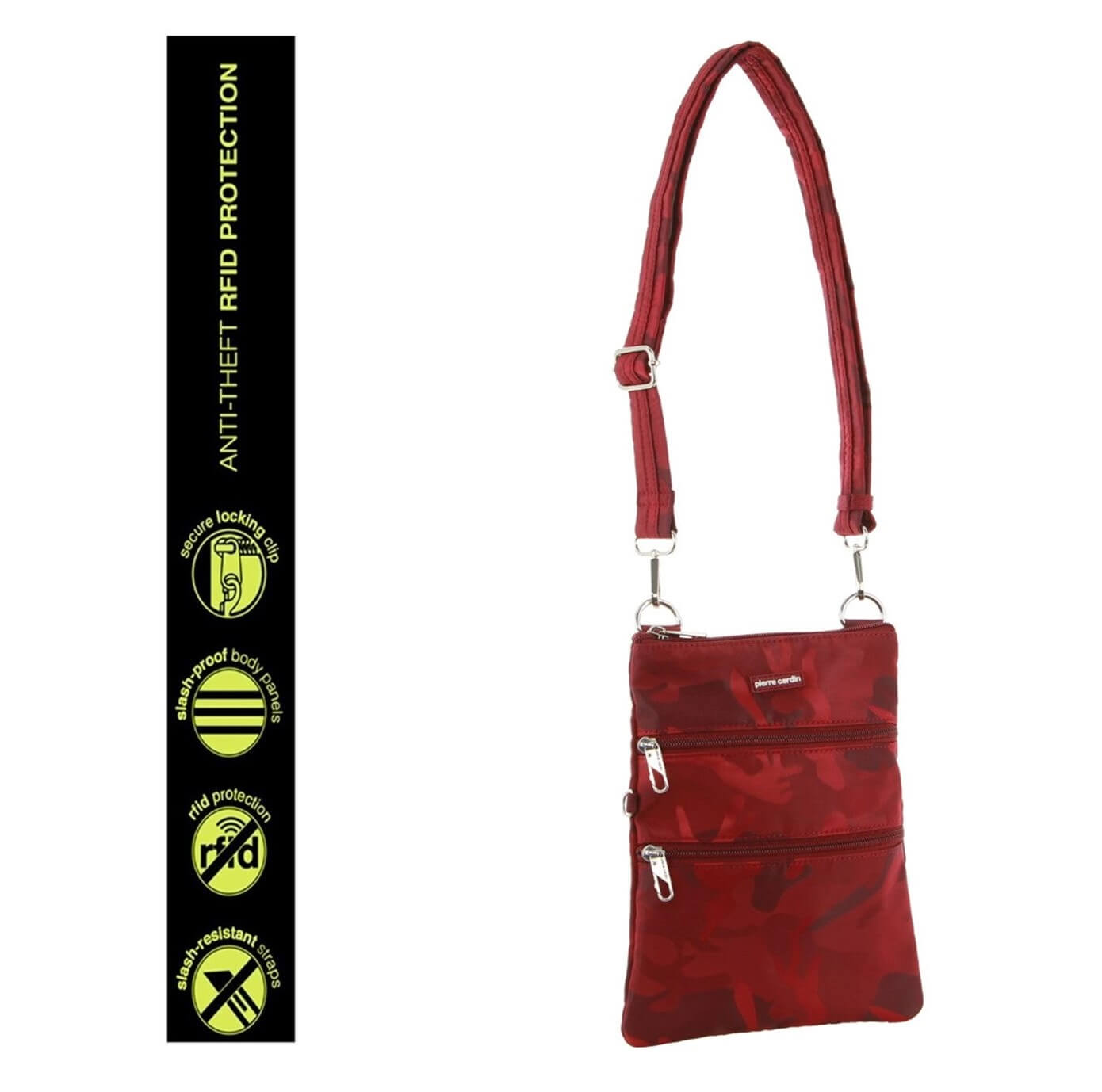 Pierre Cardin Nylon Anti-Theft RFID Crossbody Bag in Wine-Camo