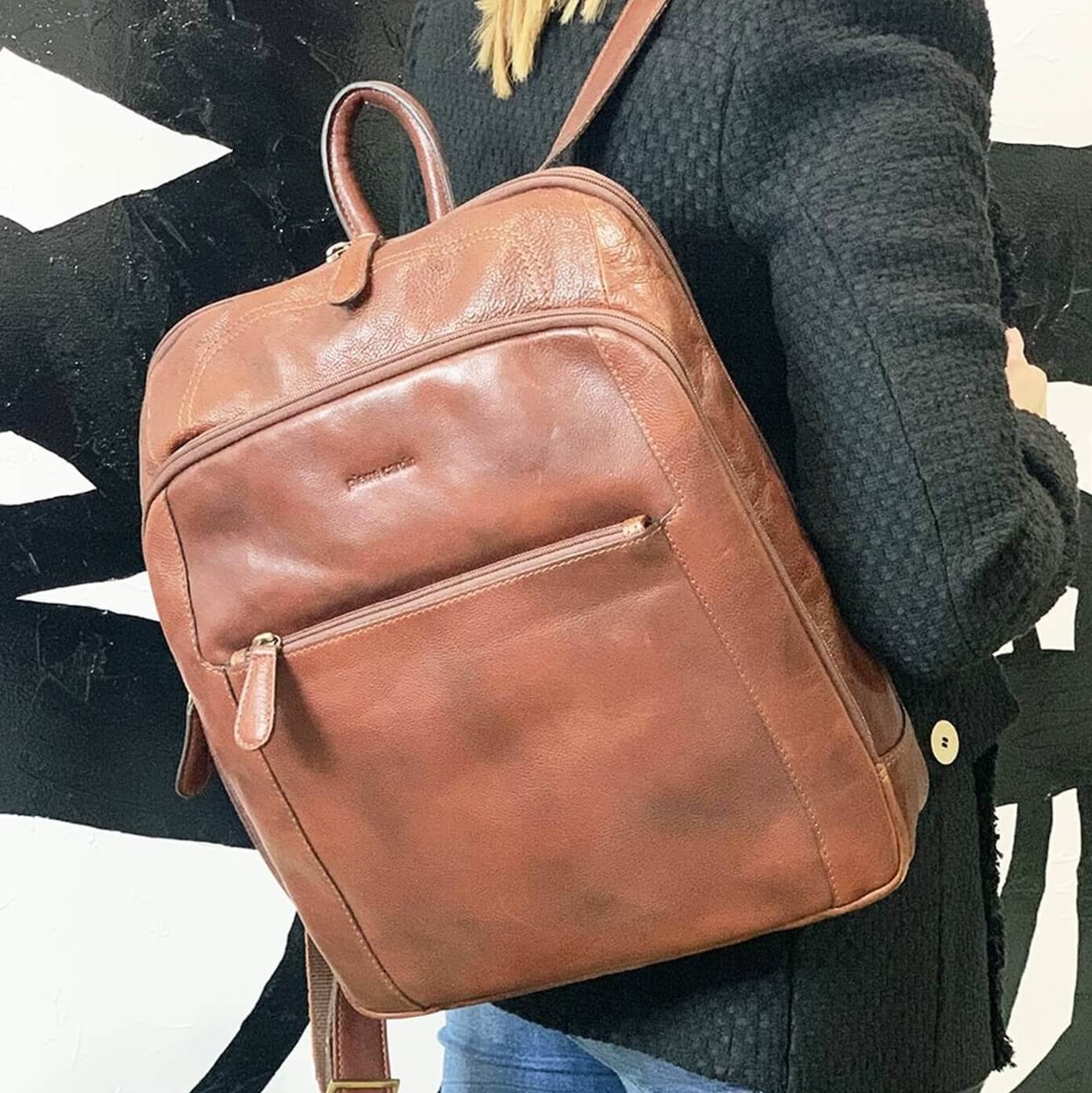 Pierre Cardin Italian Leather Unisex Backpack in Mahogany