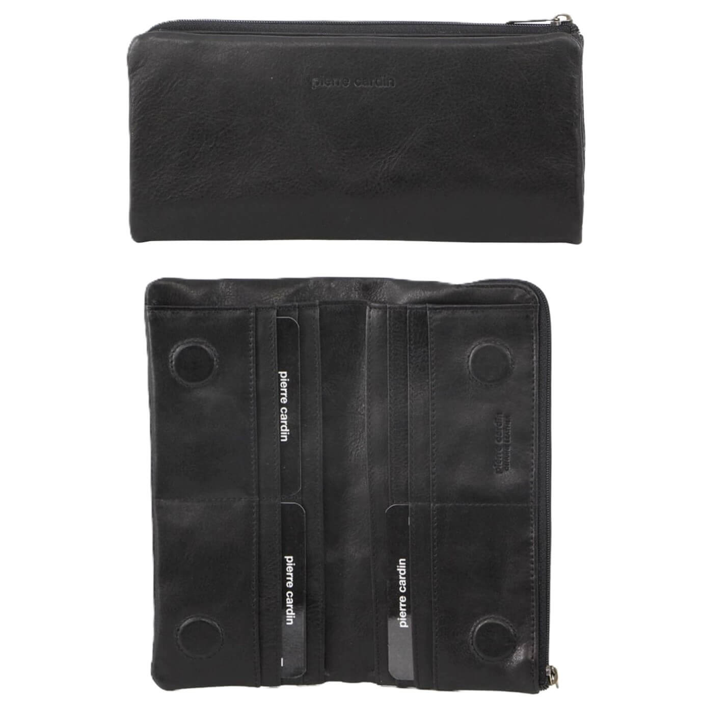 Pierre Cardin Ladies Rustic Leather Bi-fold Wallet in Black