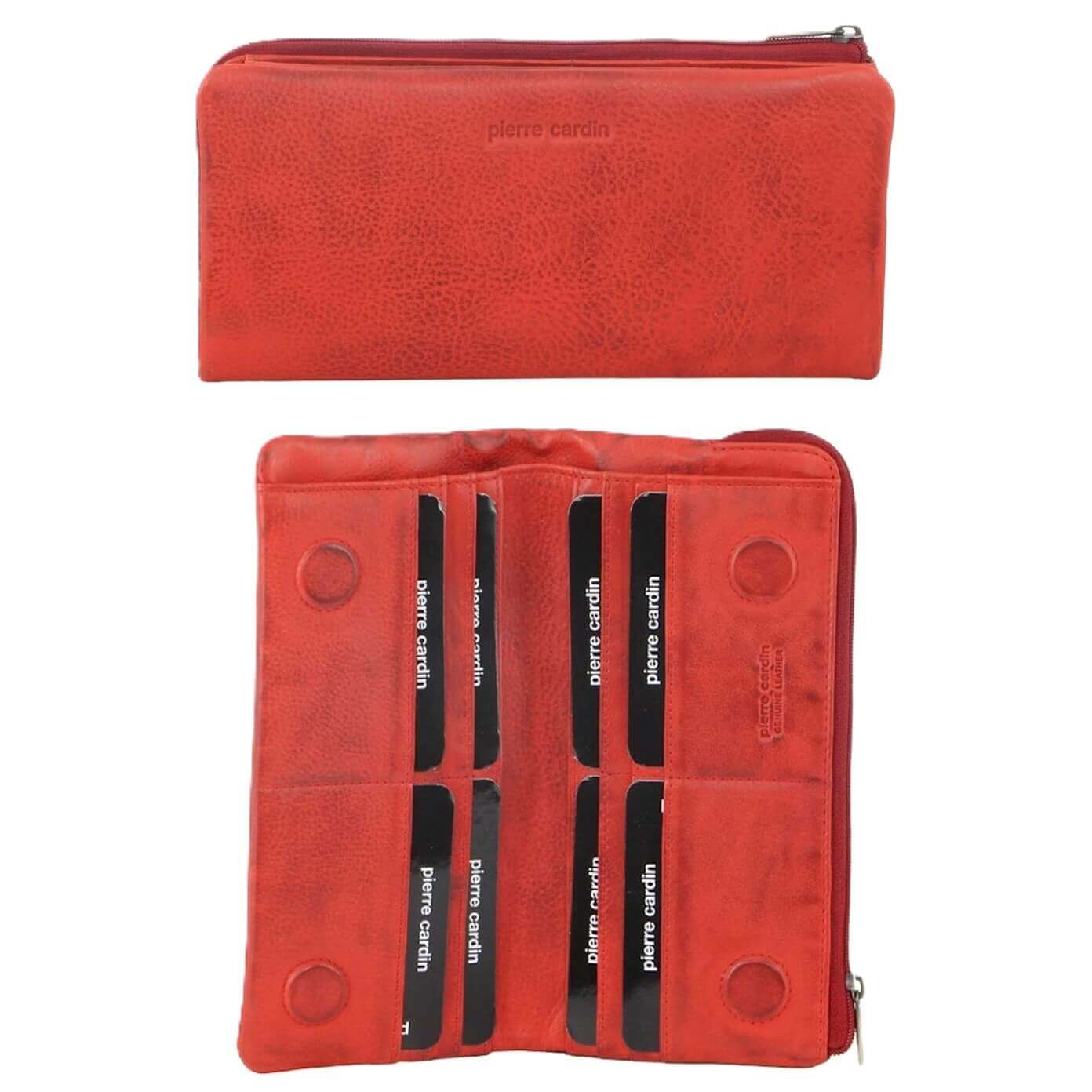 Pierre Cardin Ladies Rustic Leather Bi-fold Wallet in Red