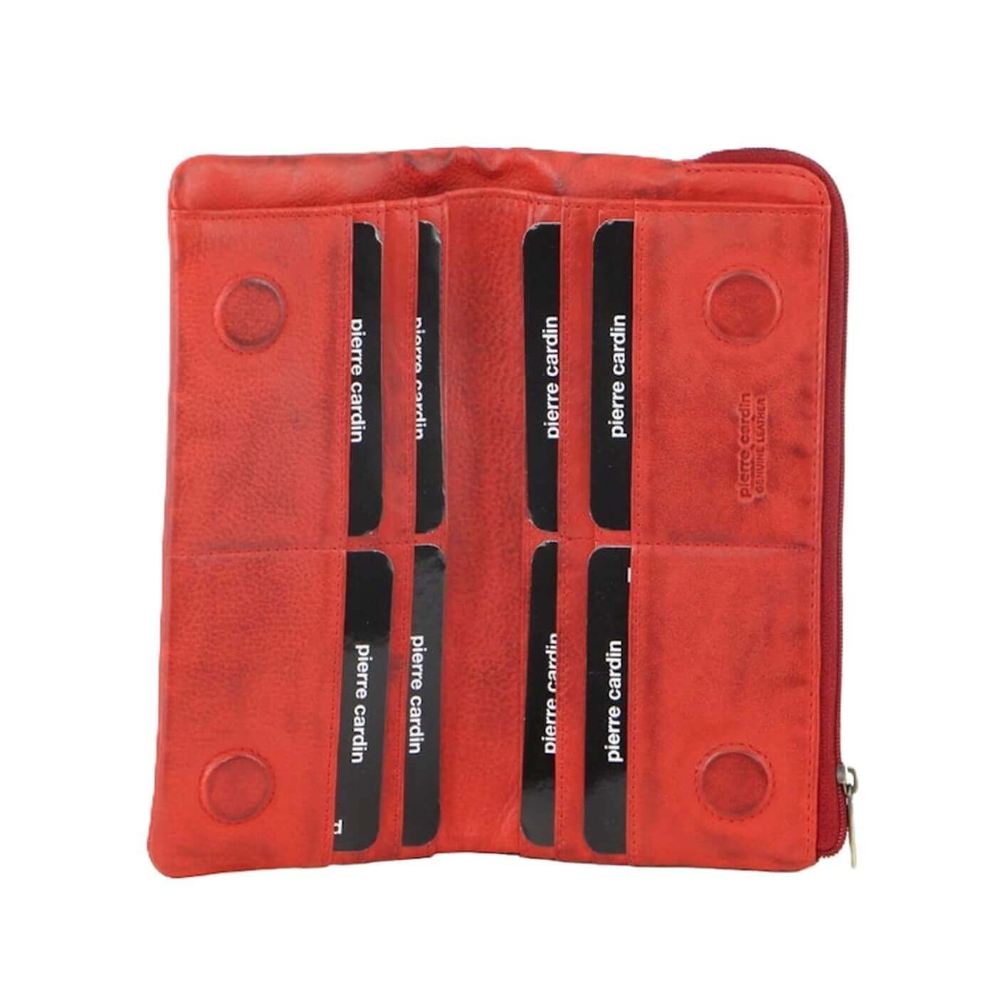 Pierre Cardin Ladies Rustic Leather Bi-fold Wallet in Red