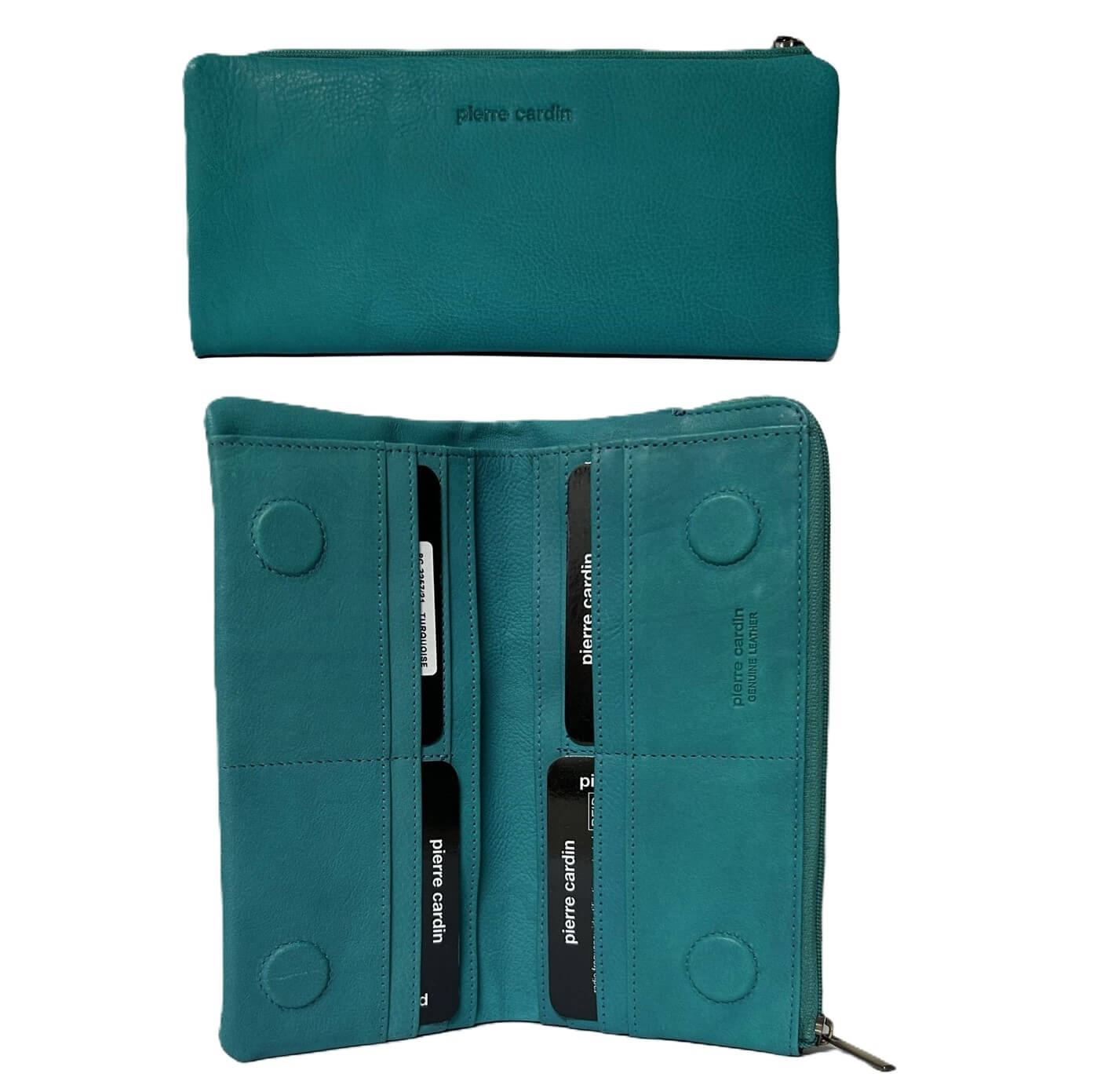 Pierre Cardin Ladies Rustic Leather Bi-fold Wallet in Turquoise