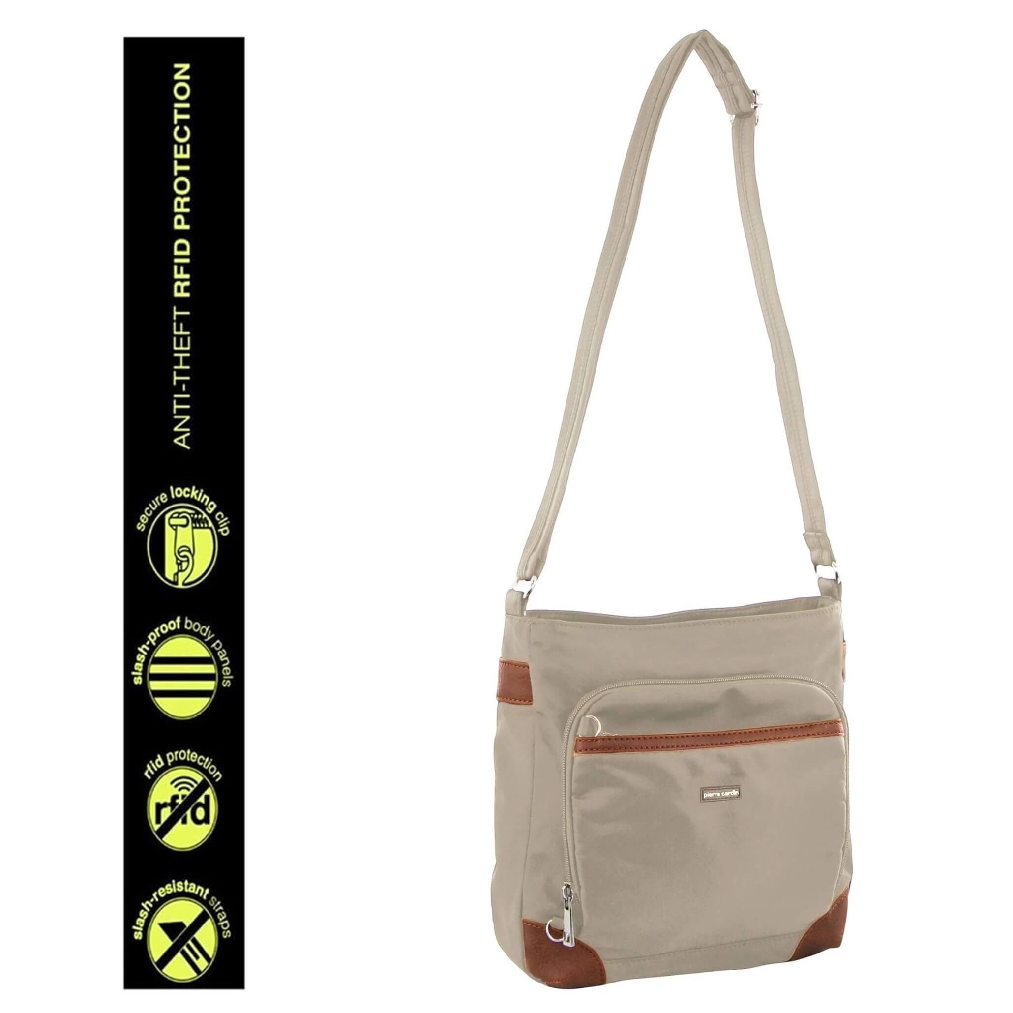 Pierre Cardin Ladies Nylon Anti-Theft 2-Tone Crossbody bag in Camel