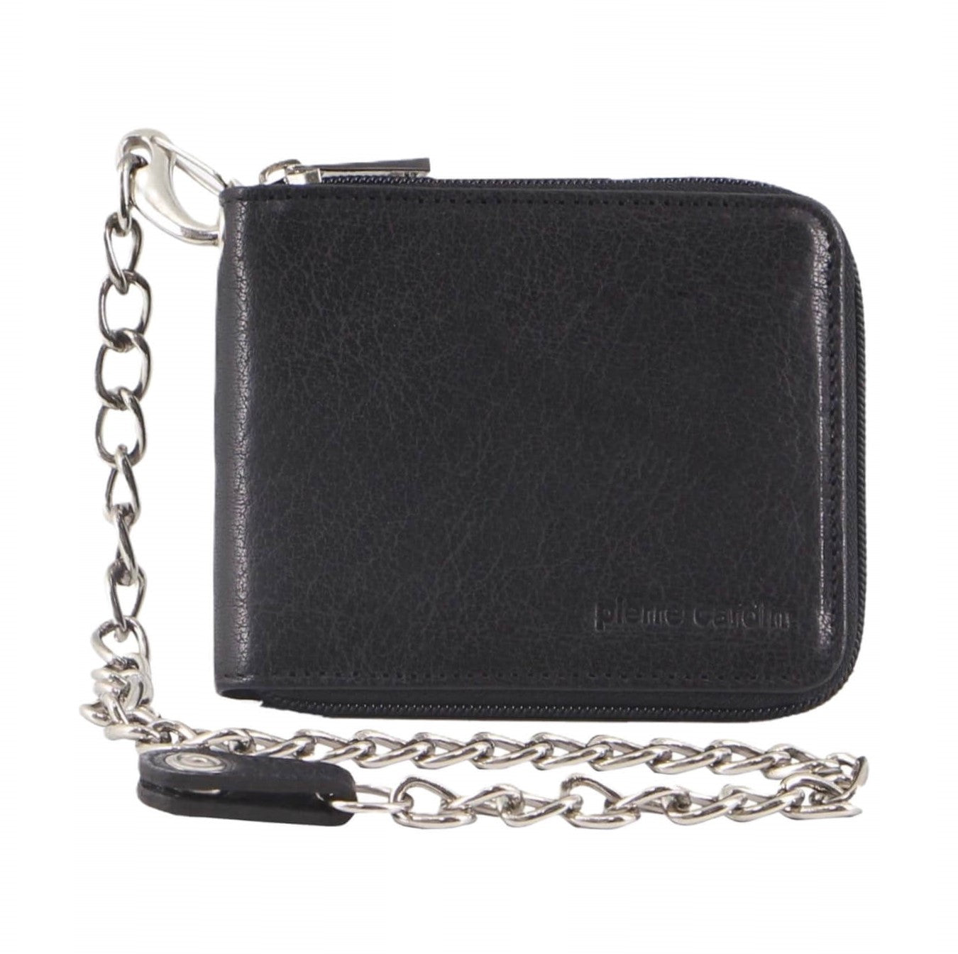 Pierre Cardin Men's Zip-Around Leather Wallet + Chain in Black