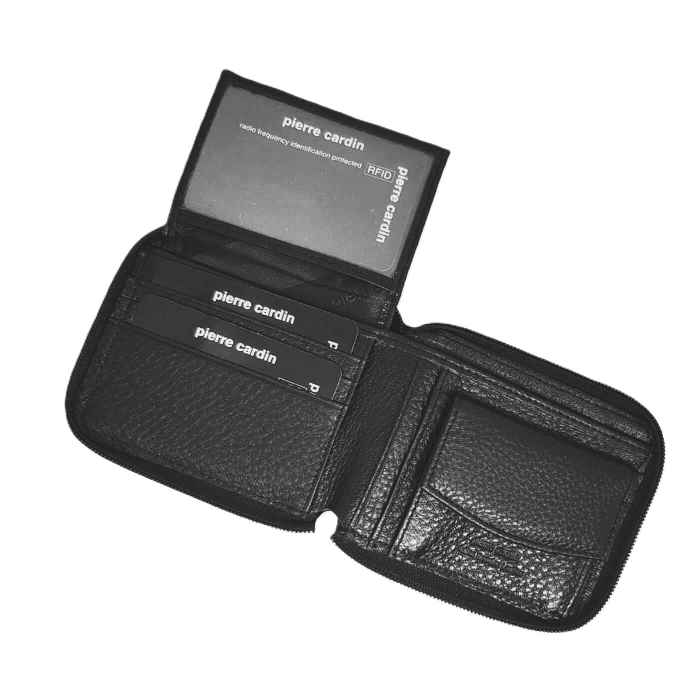 Pierre Cardin Men's Zip-Around Leather Wallet + Chain in Black