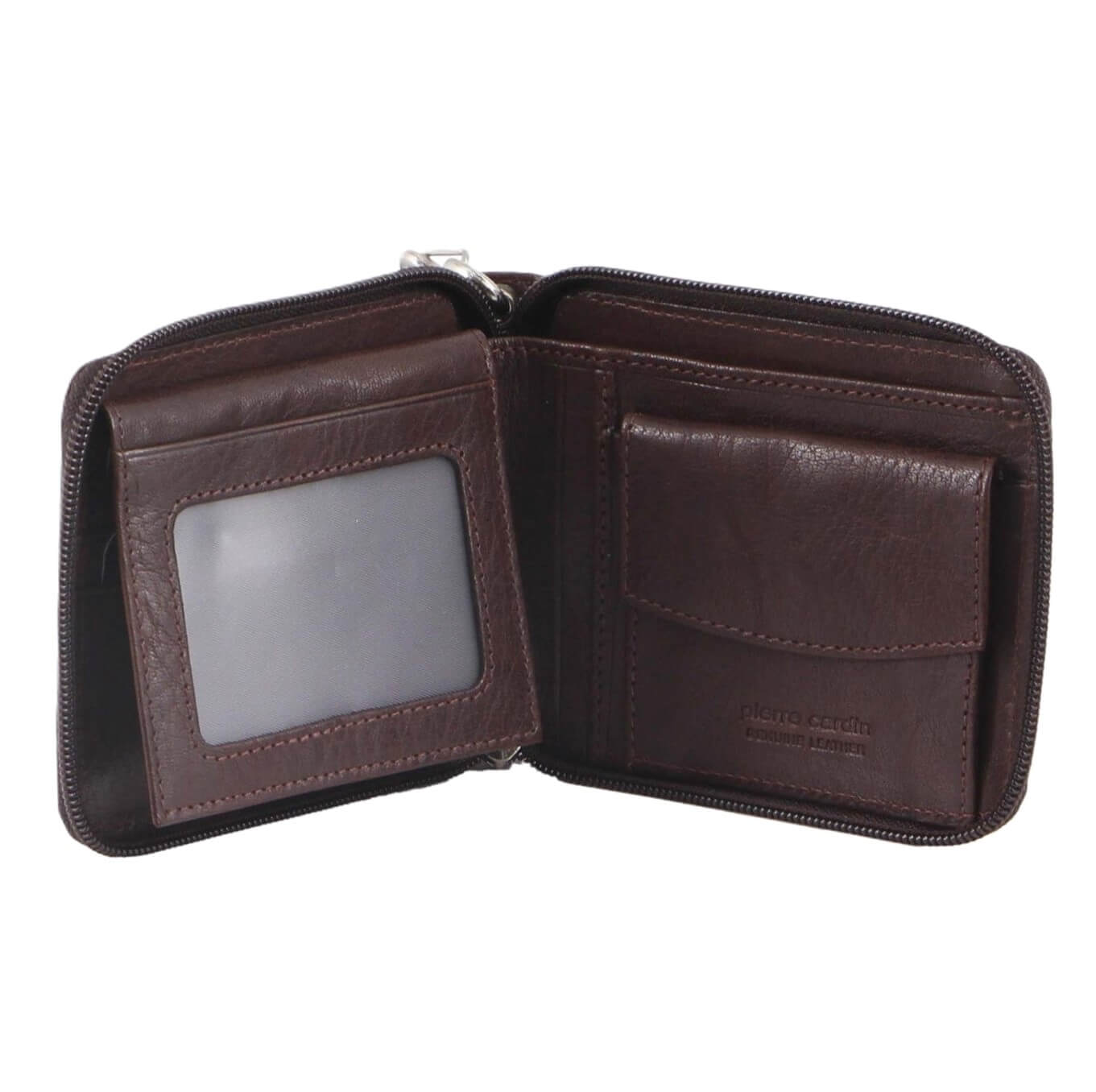 Pierre Cardin Men's Zip-Around Leather Wallet + Chain in Brown