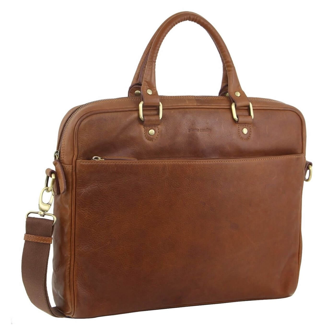 Pierre Cardin Italian Rustic Leather Laptop Bag in Tan