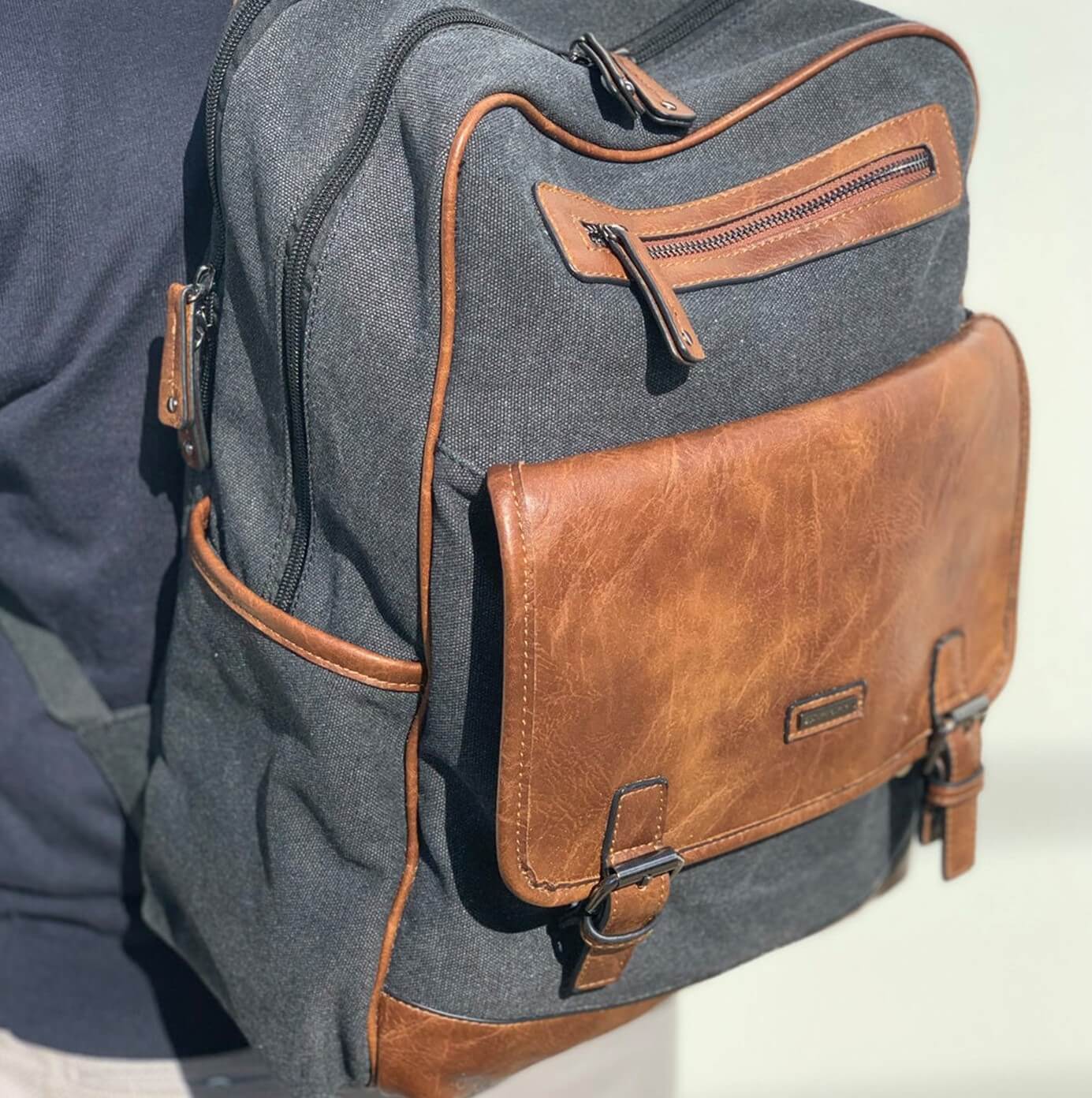 Pierre Cardin PC3310 Two Tone Canvas Backpack/Black