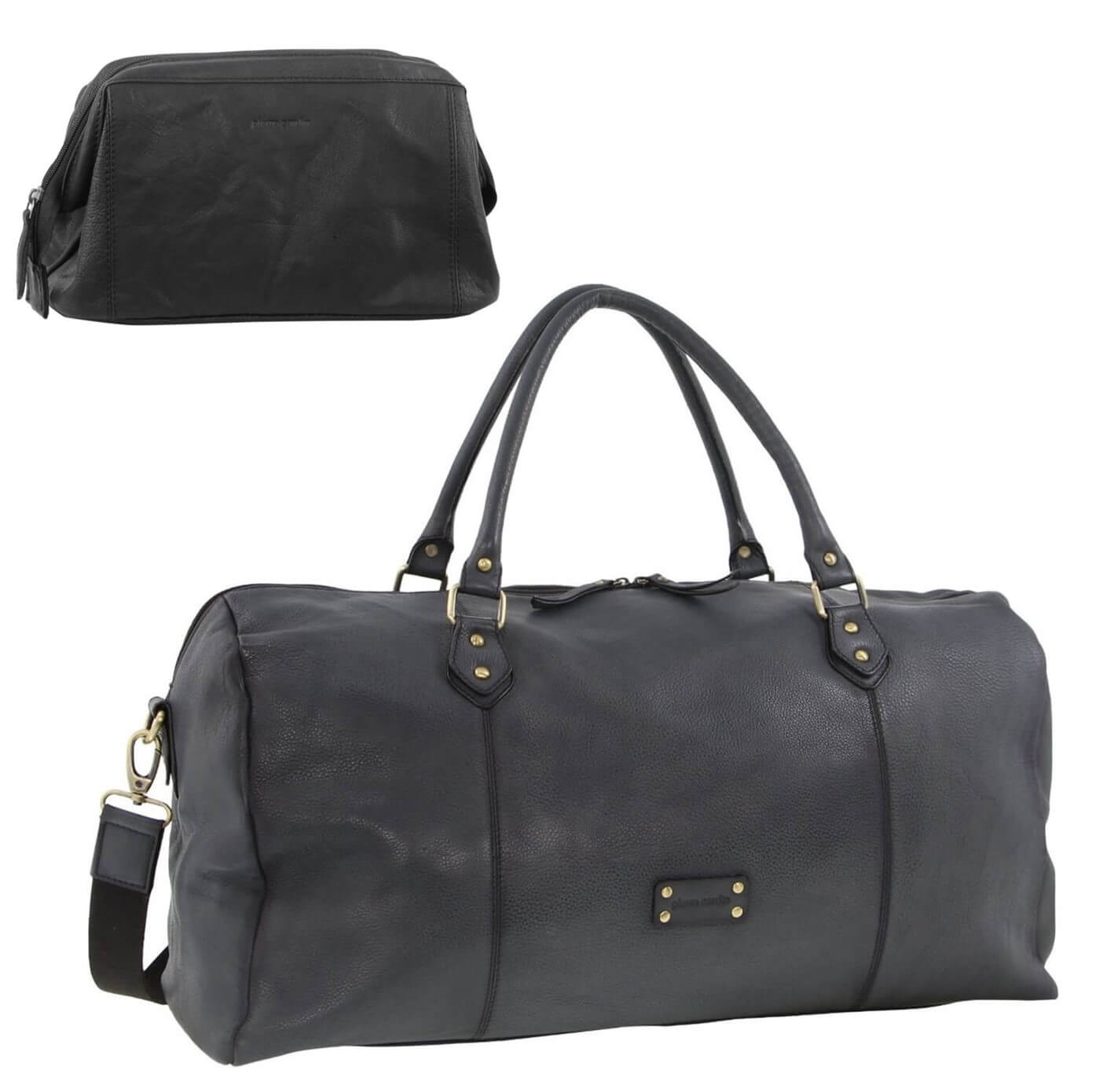 Pierre Cardin Men's Leather Travel and Toiletry Bag in Black