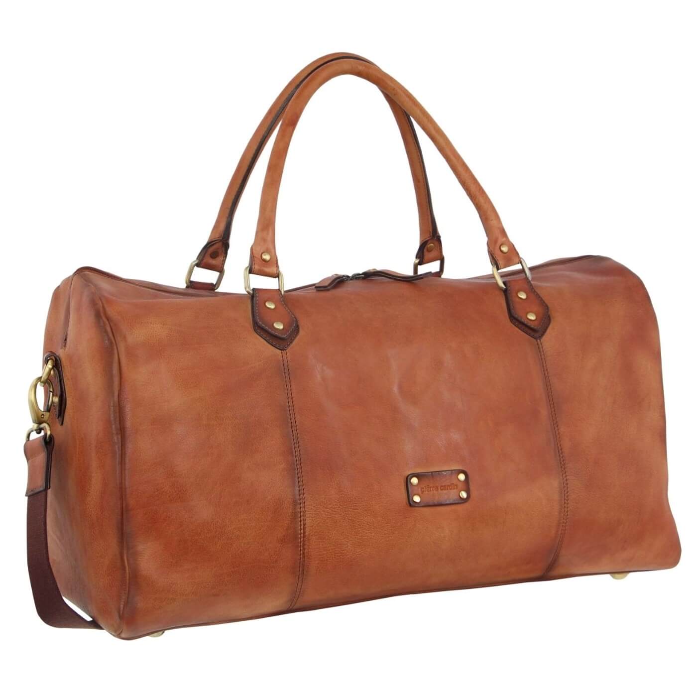 Pierre Cardin PC3335 Italian Leather Overnight-Travel Bag/Cognac
