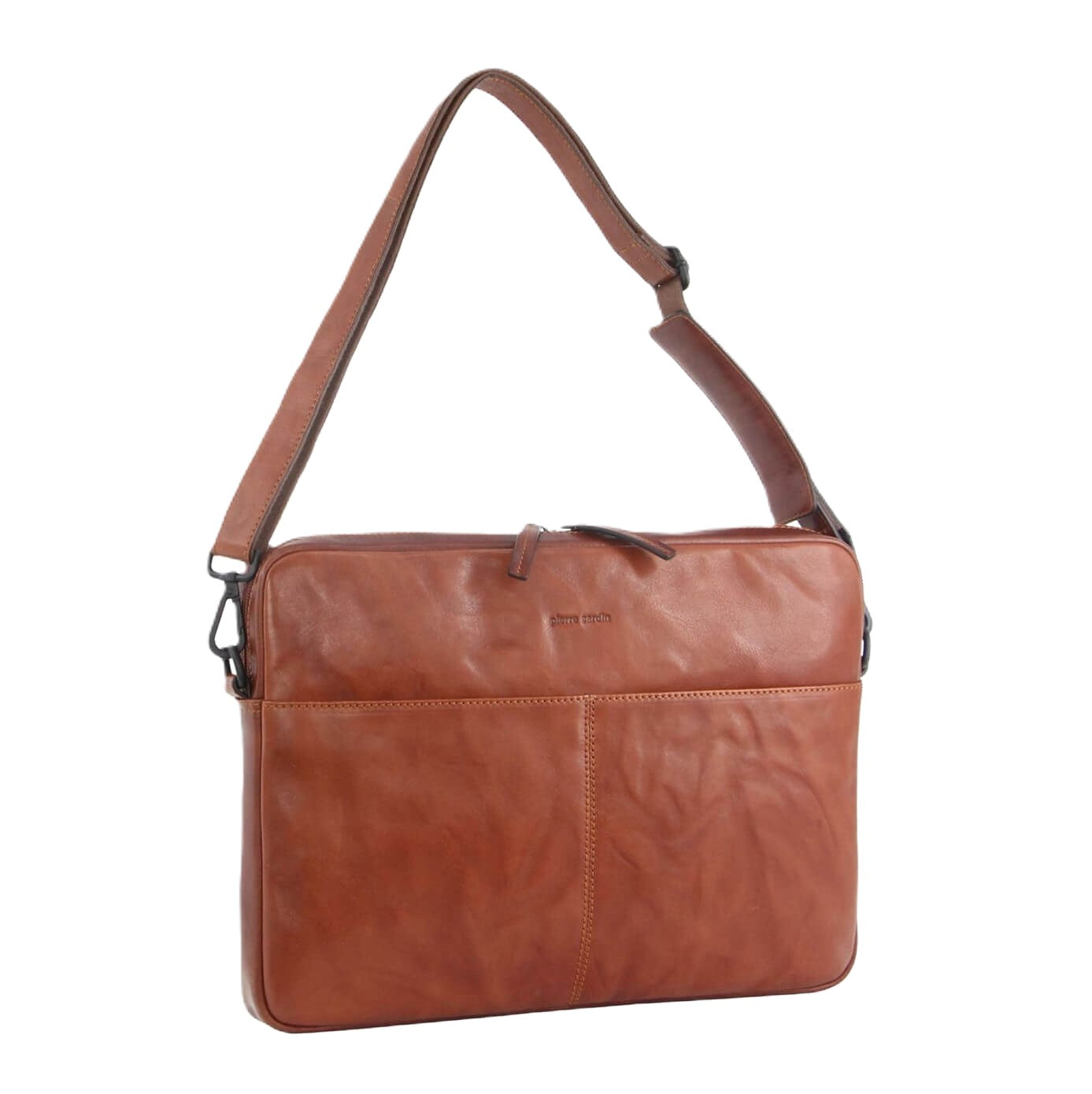 Pierre Cardin Italian Crumpled Leather Laptop Bag in Cognac