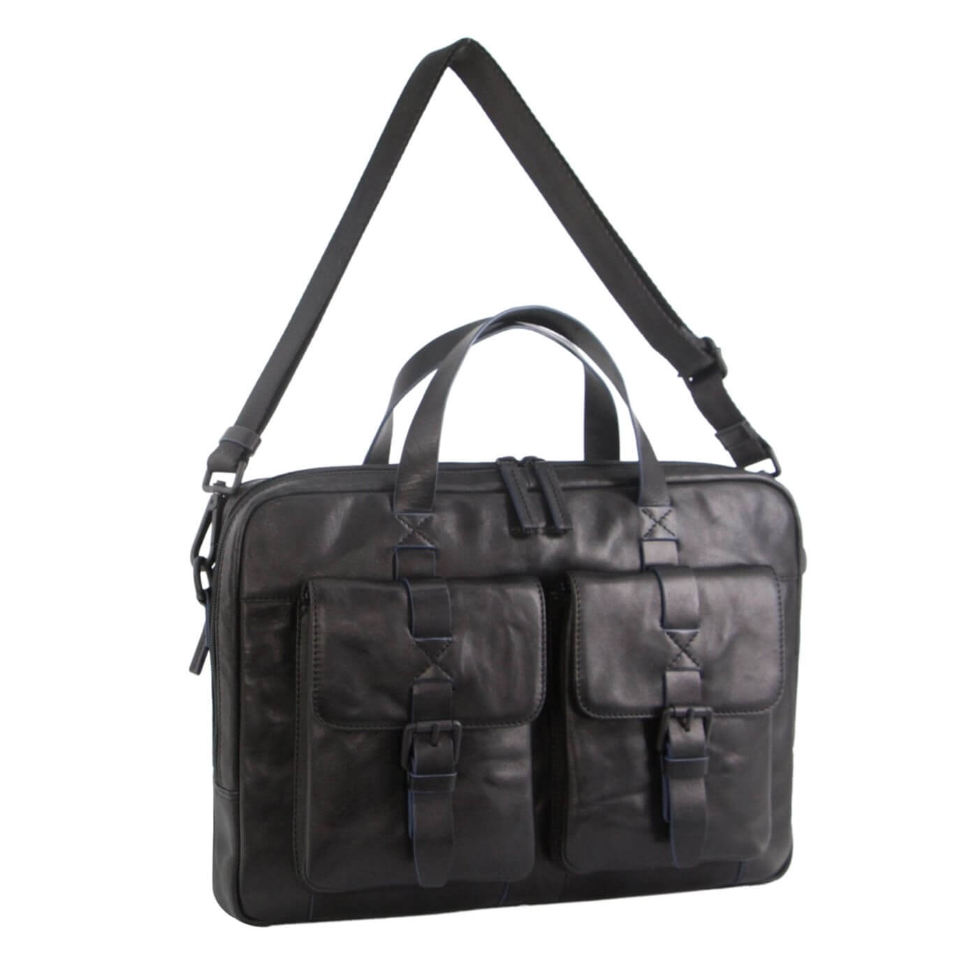 Pierre Cardin PC3391 Crumple Leather Multi-Compartment Business Bag/Black