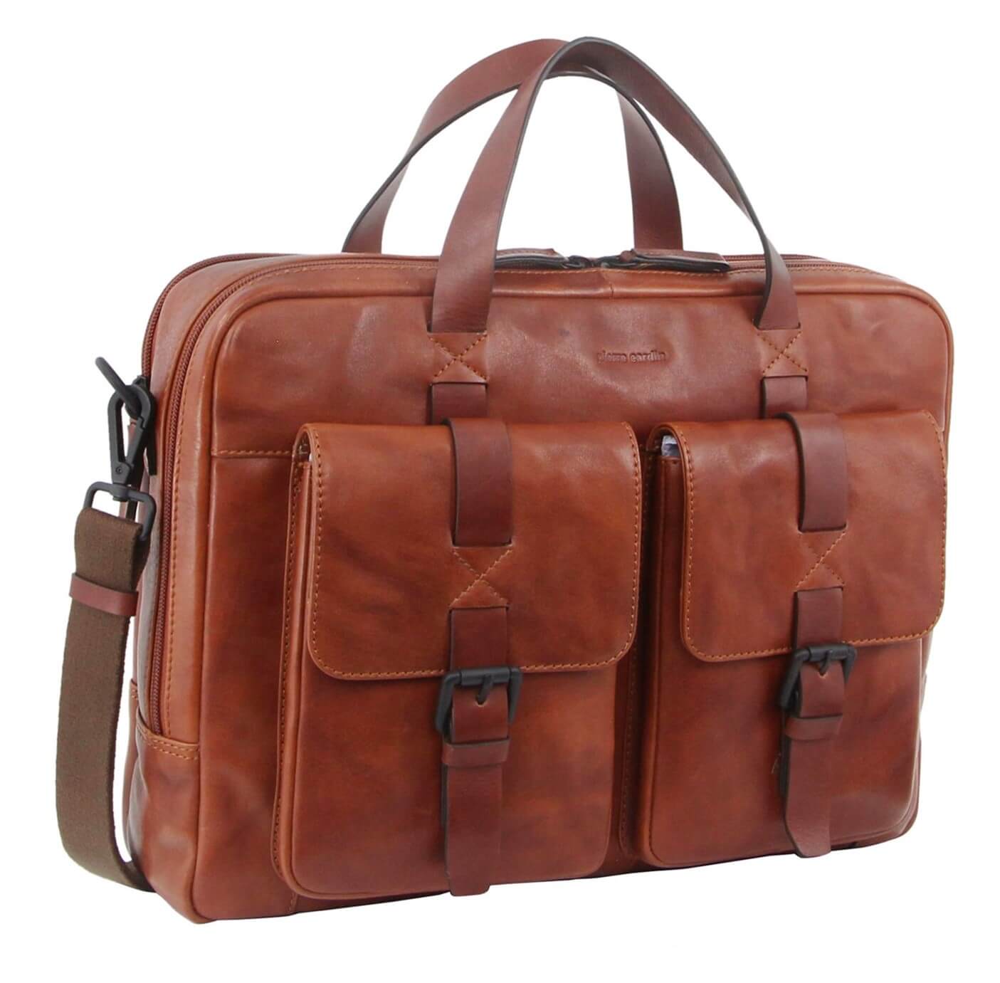 Pierre Cardin PC3391 Crumple Leather Multi-Compartment Business Bag/Cognac