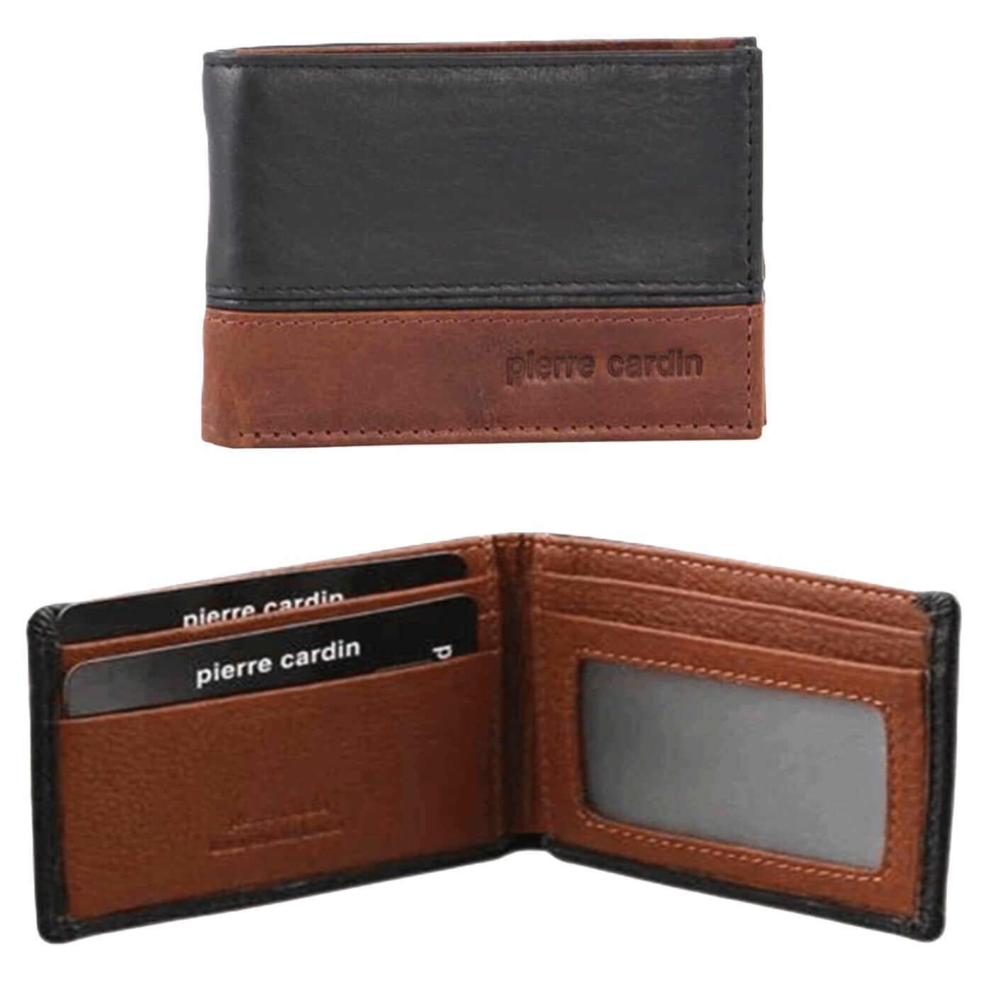 Pierre Cardin PC3453 Slimline Bi-fold Leather Wallet/Black-Cognac