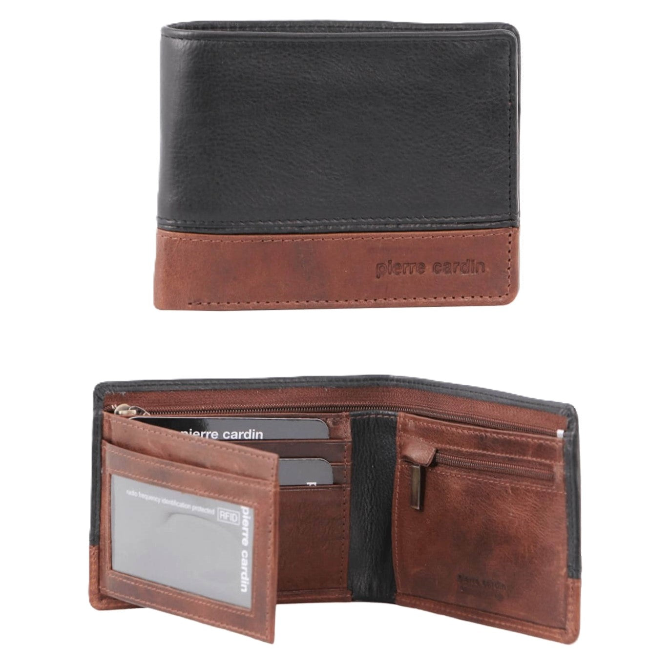 Pierre Cardin PC3454 Mens Leather Tri-Fold Wallet/Black-Cognac