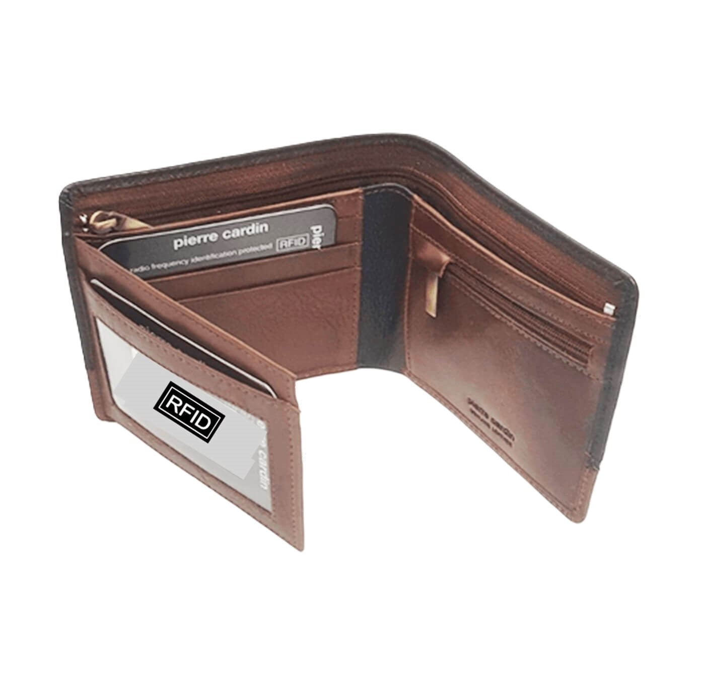 Pierre Cardin PC3454 Mens Leather Tri-Fold Wallet/Black-Cognac