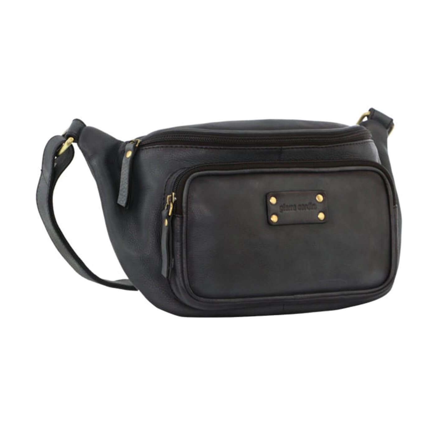 Pierre Cardin Unisex Burnished Leather Sling Bag in Black