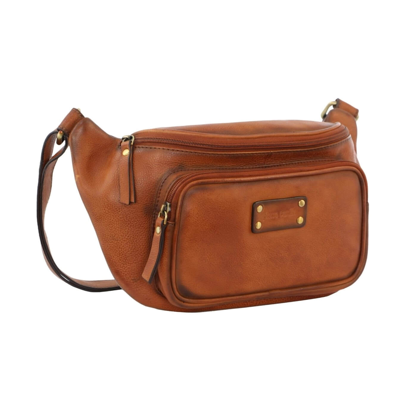 Pierre Cardin Unisex Burnished Leather Sling Bag in Cognac