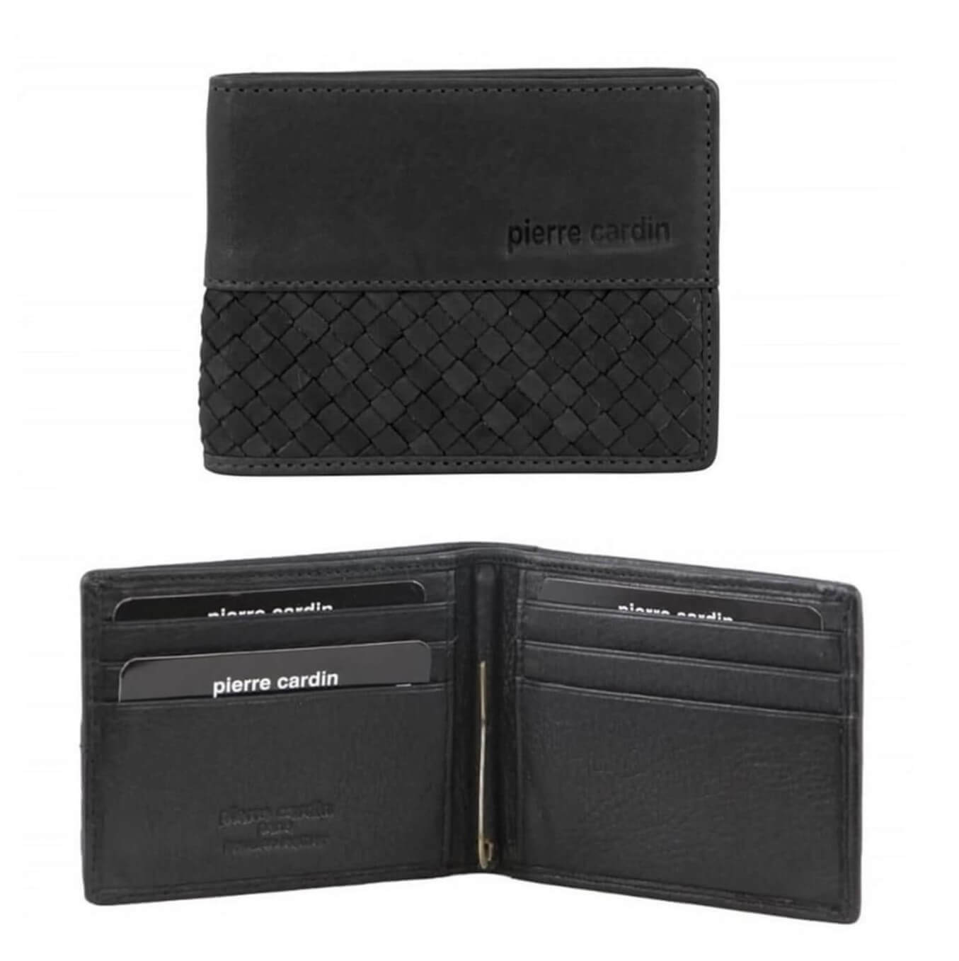 Pierre Cardin PC3465 Woven Embossed Leather Bi-fold Wallet/Black