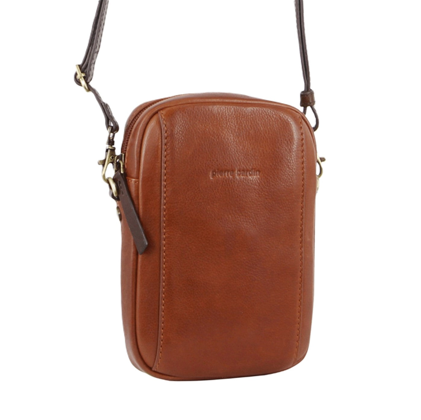 Pierre Cardin Ladies Italian Leather Crossbody Clutch Bag in Tan