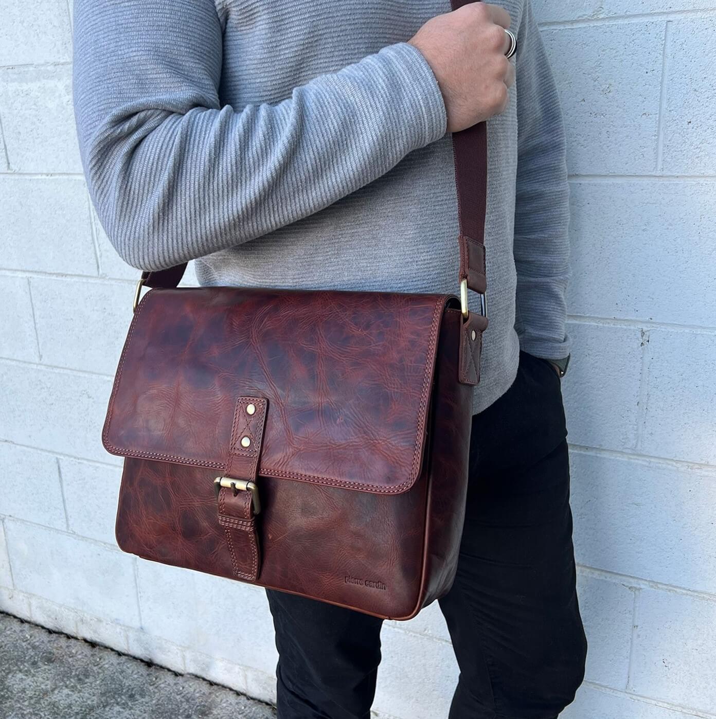 Pierre Cardin PC3521 Mens Leather Business Satchel/Cognac